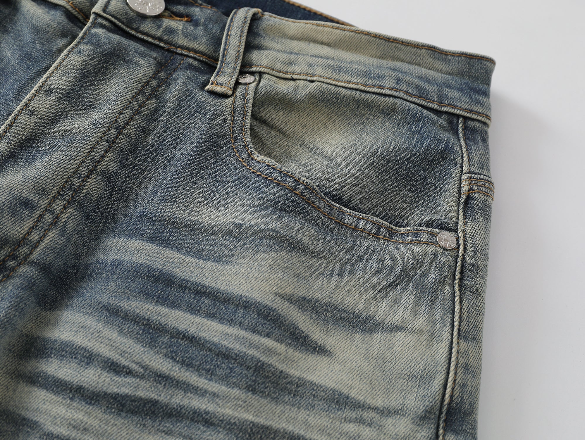 Light Beige Wash Straight Leg Denim