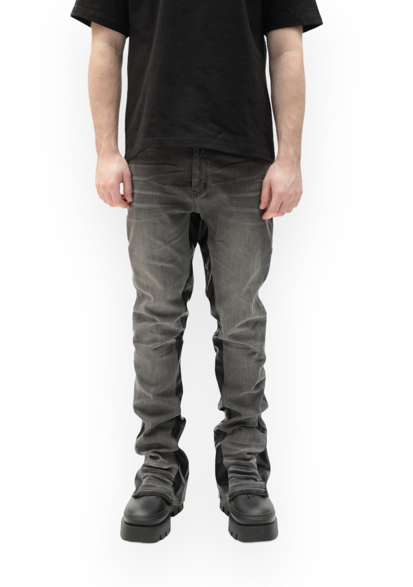 Grey Two Panel Reconstructed Leather Flare