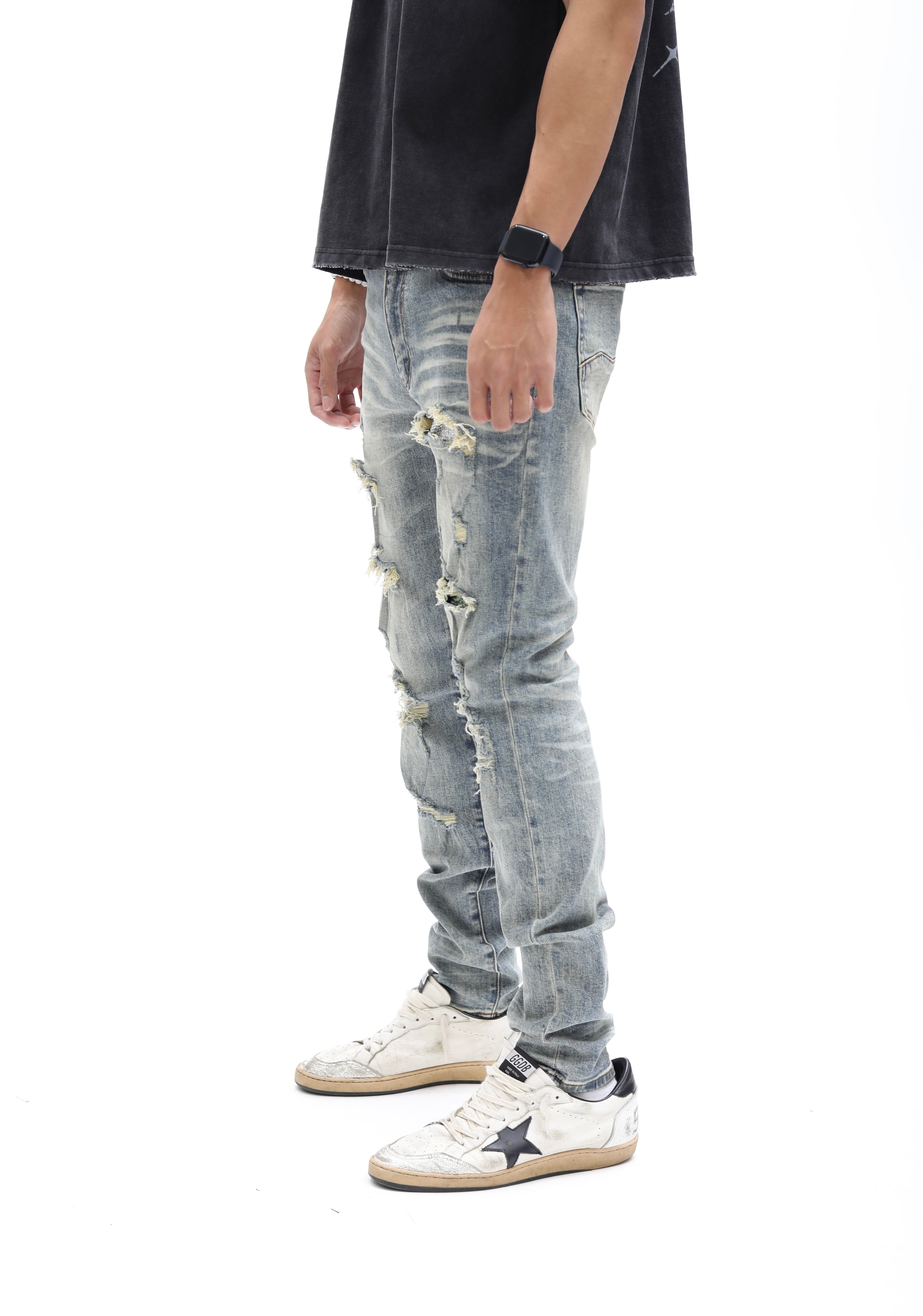 Multi Color Paisley Distressed Rhinestone Skinny Denim