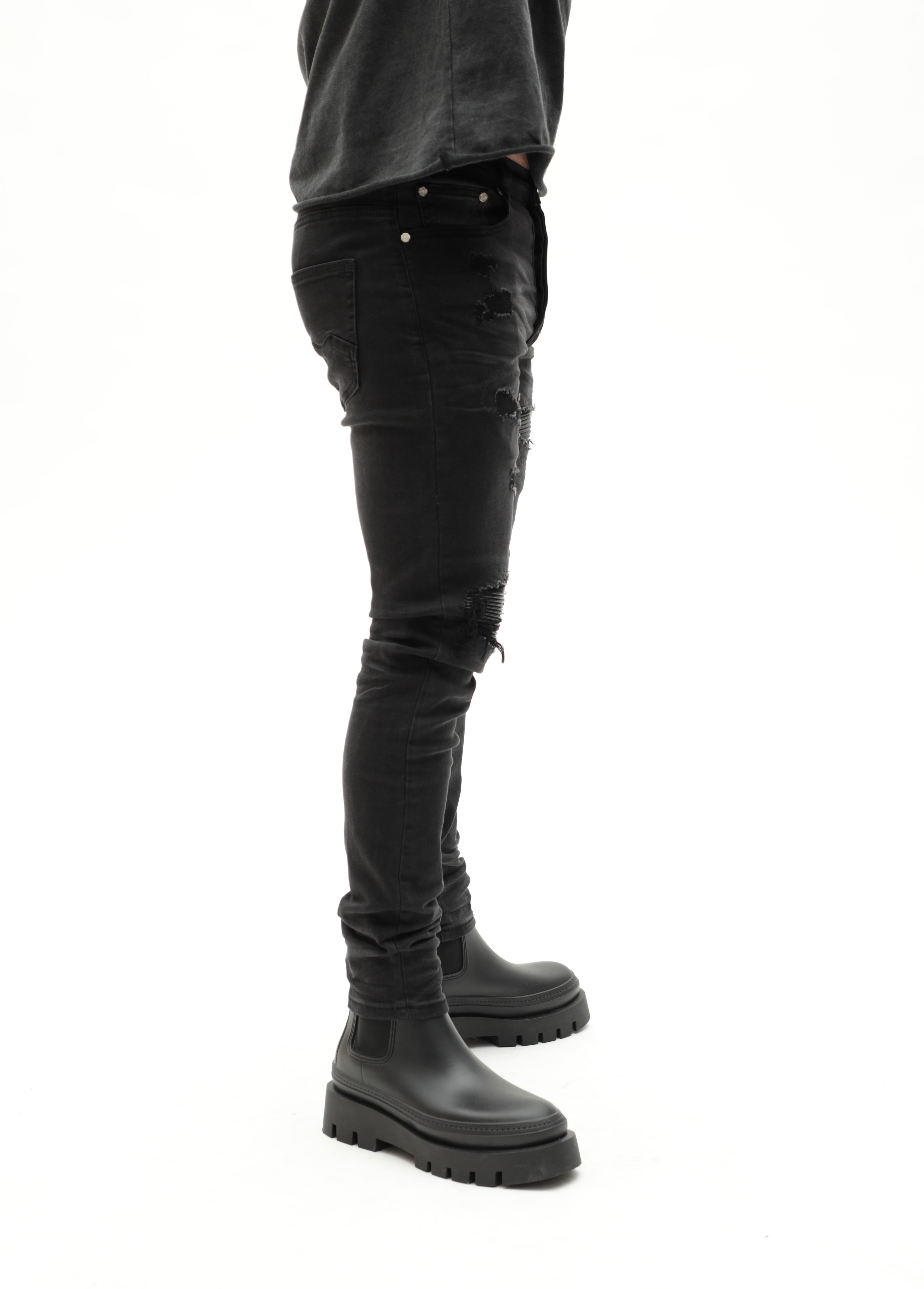 Distressed Faded Black Denim