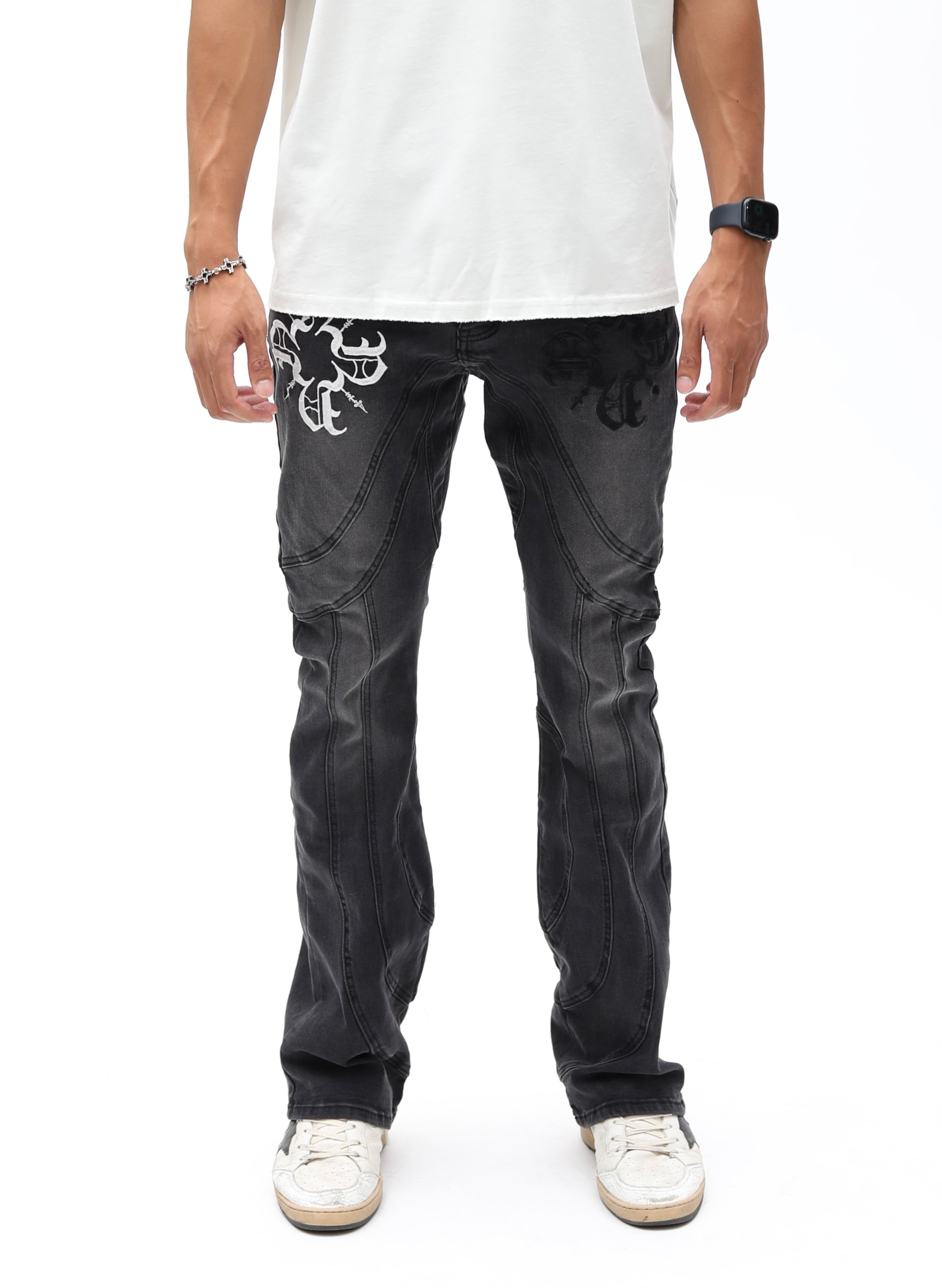 Monogram Piping Faded Black Denim