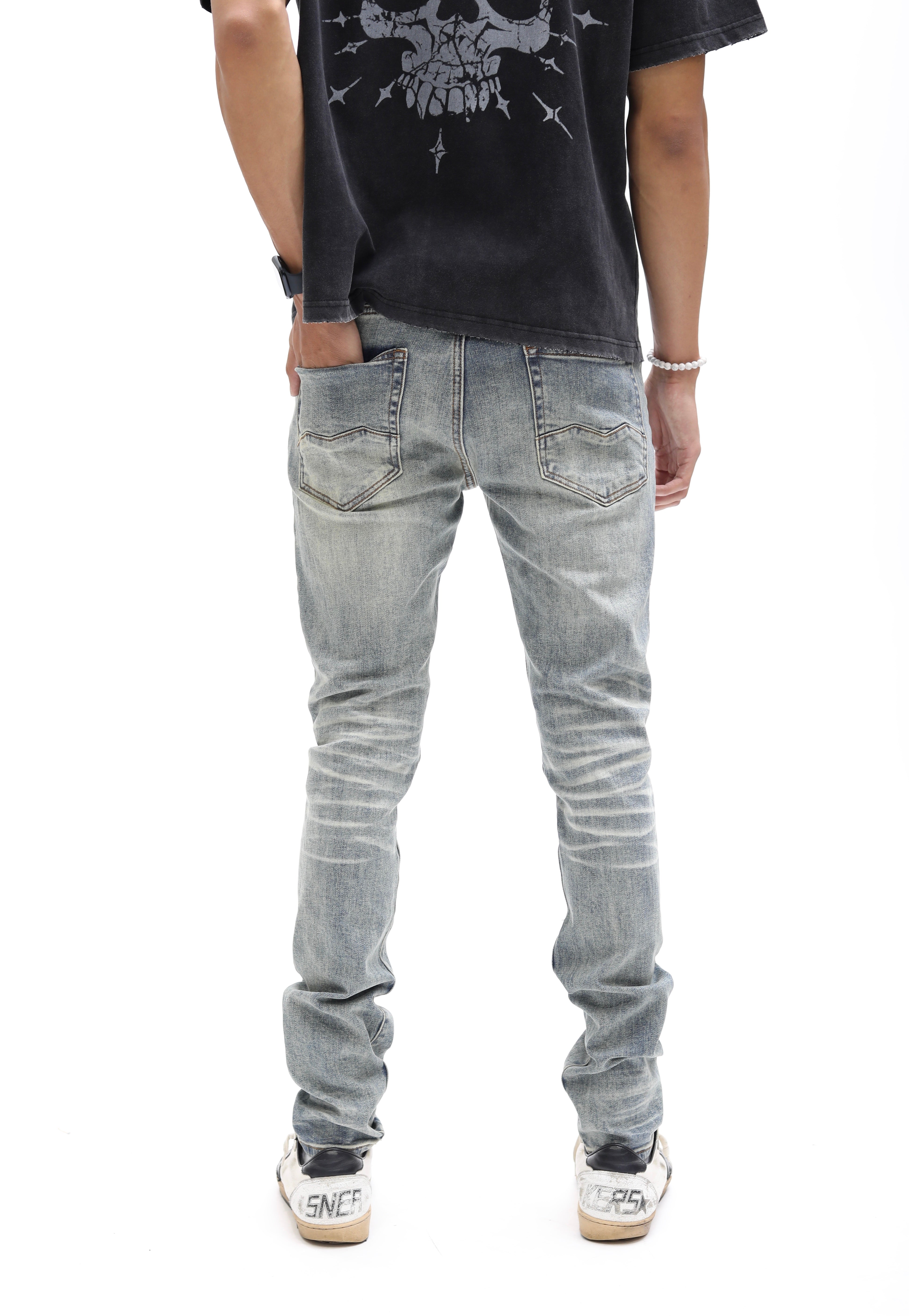 Multi Color Paisley Distressed Rhinestone Skinny Denim