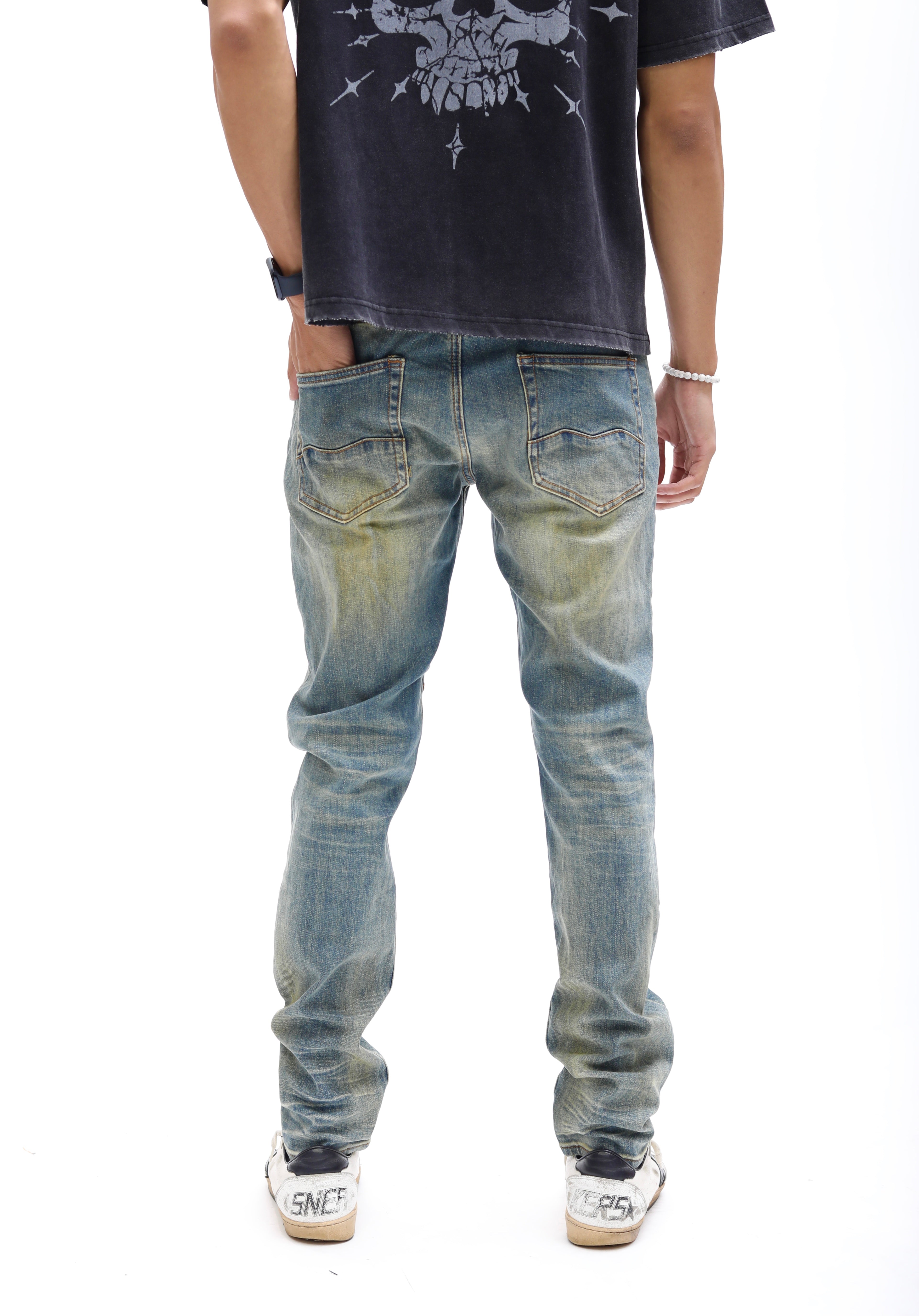 Faded Dirty Indigo Blue Denim