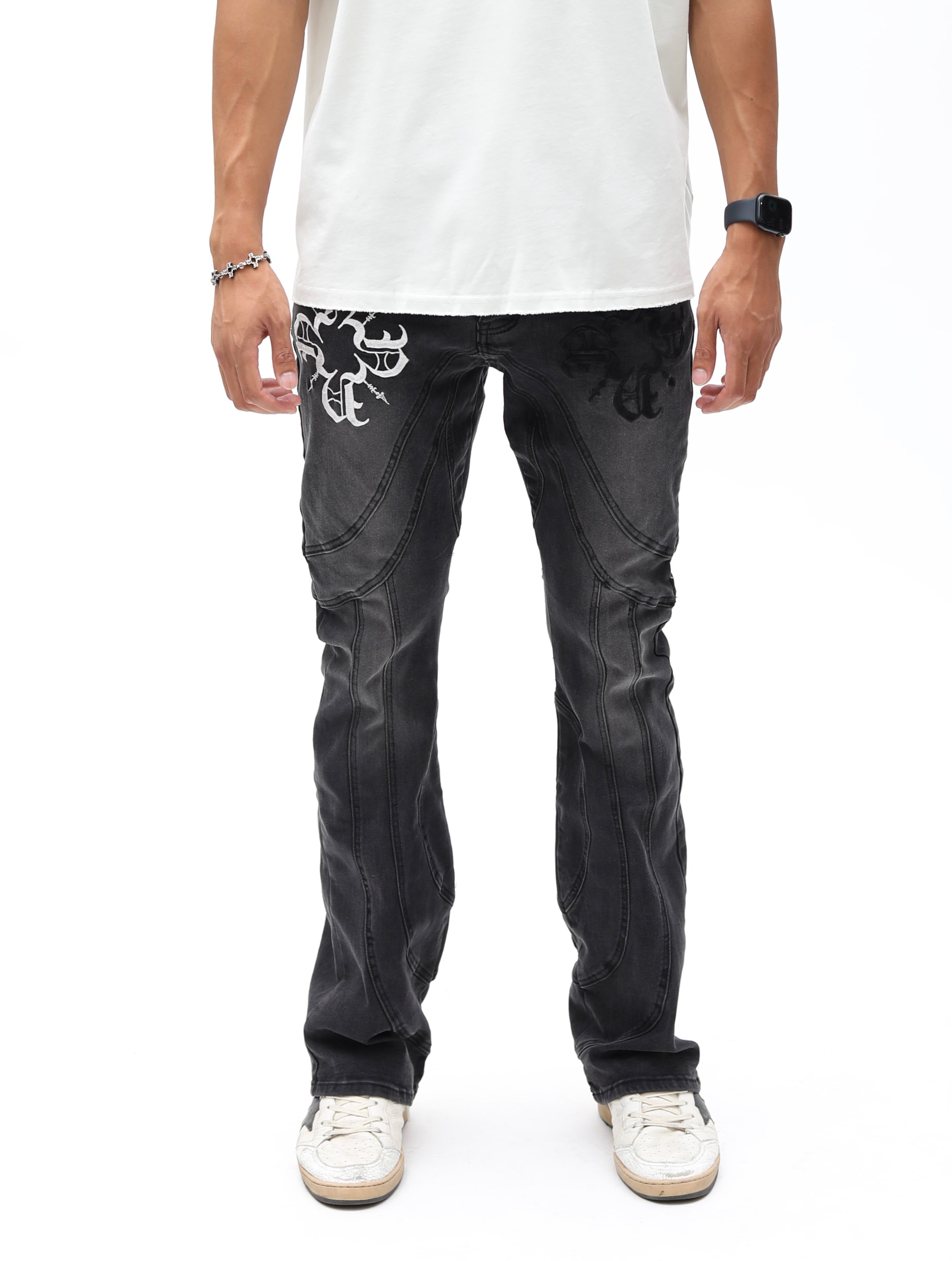Monogram Piping Faded Black Denim