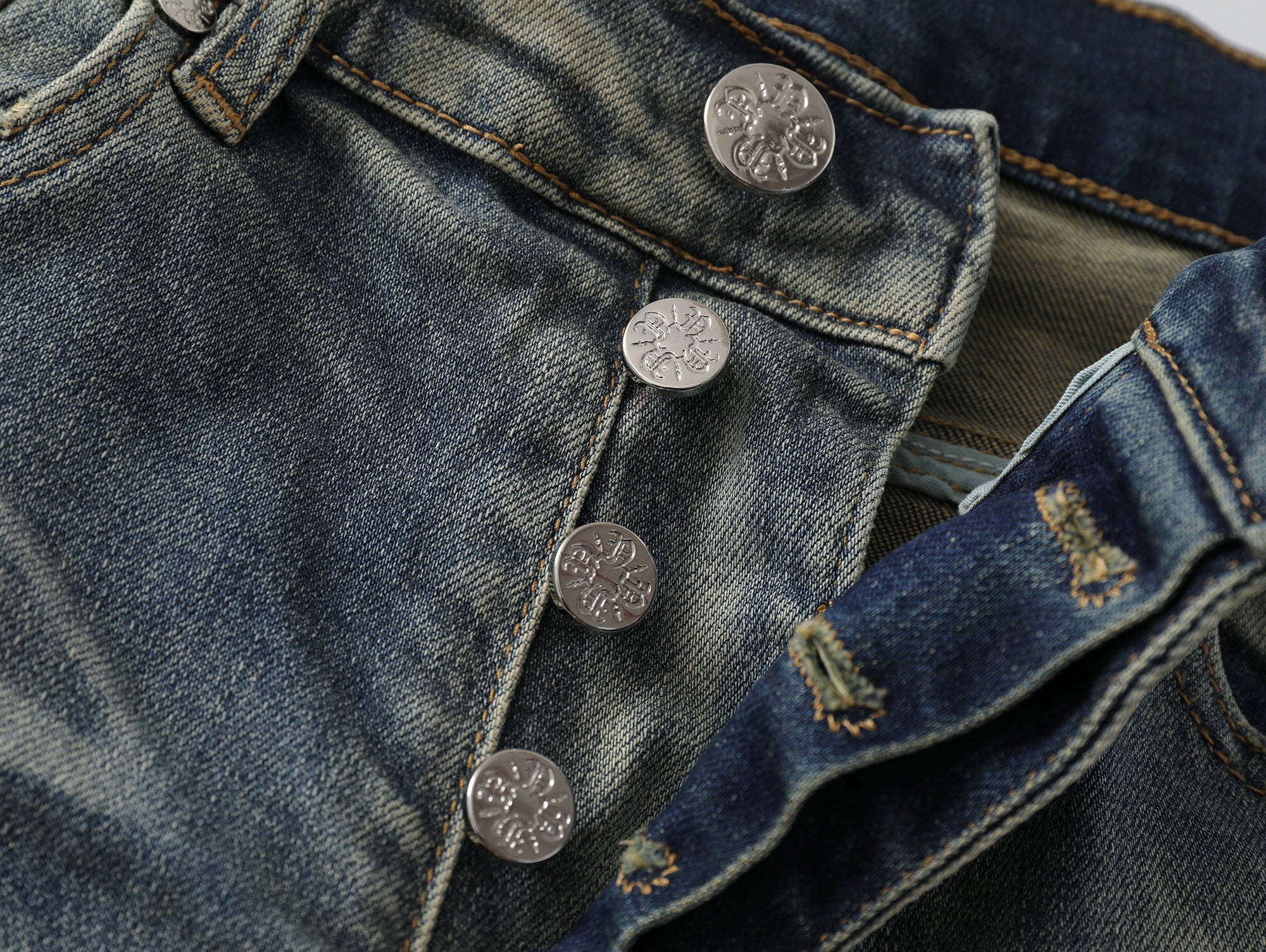 Light Beige Wash Straight Leg Denim