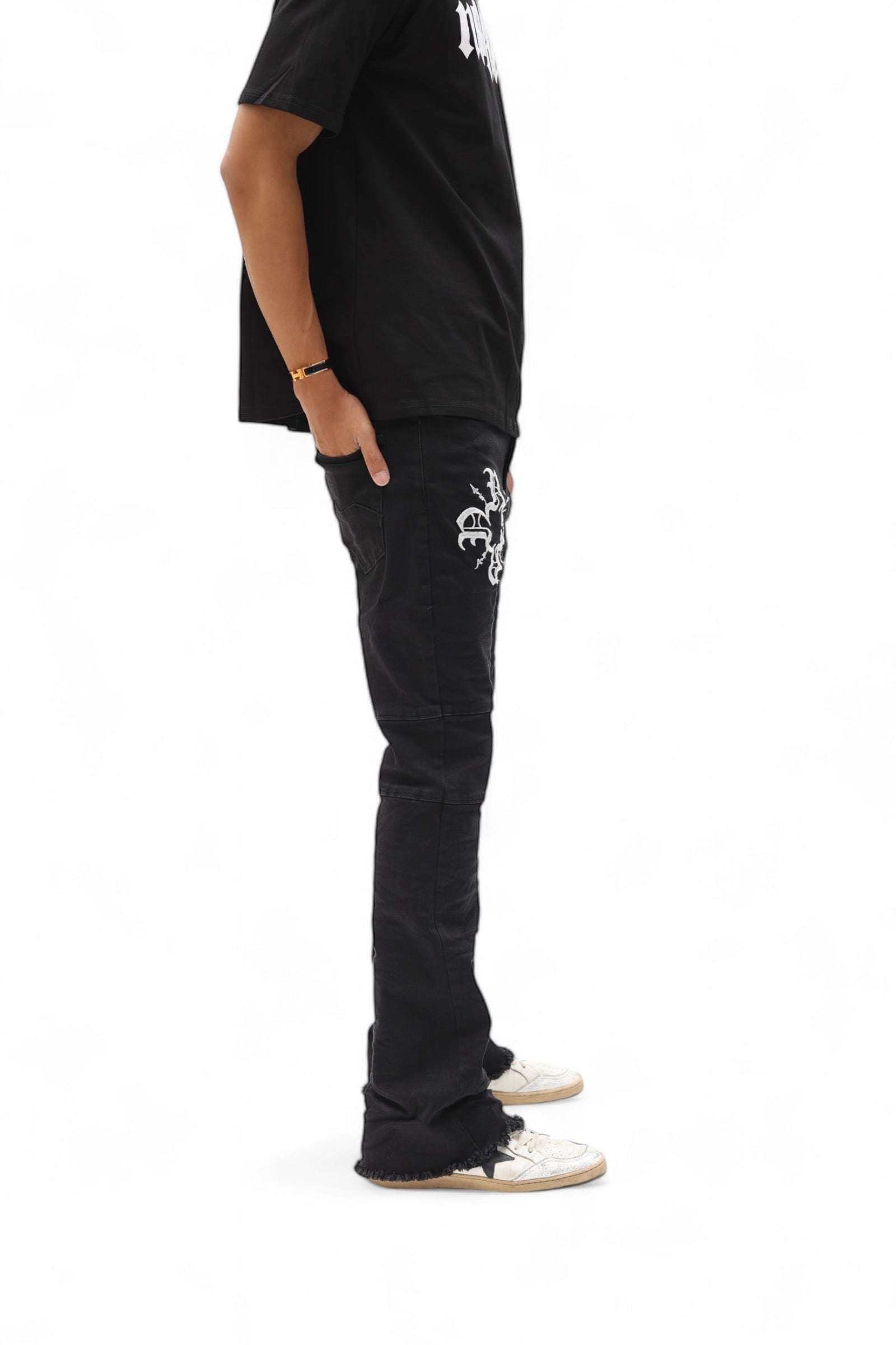 Monogram Stacked Flare Black Denim