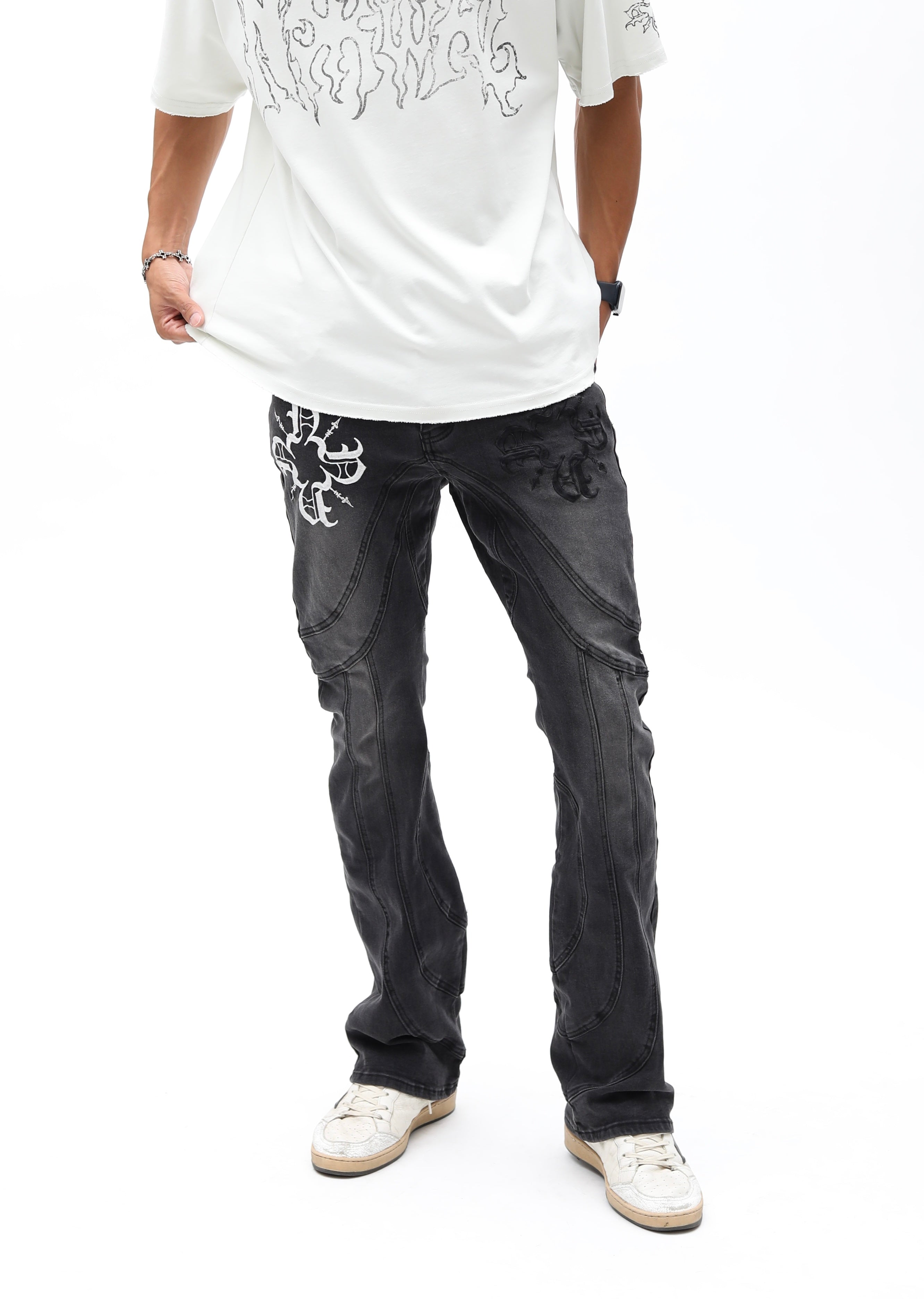 Monogram Piping Faded Black Denim