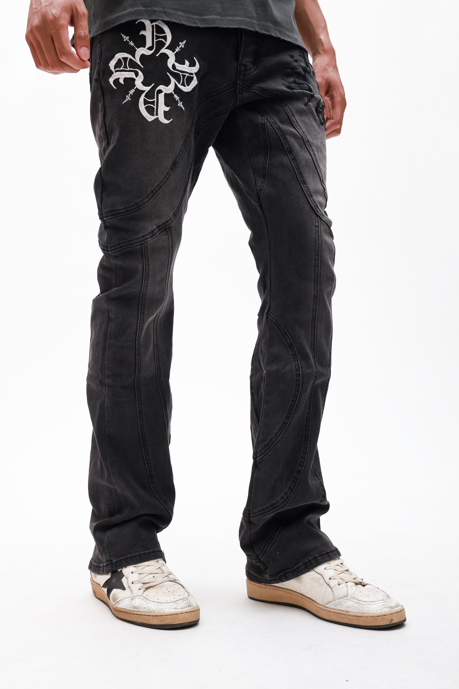 Monogram Piping Faded Black Denim