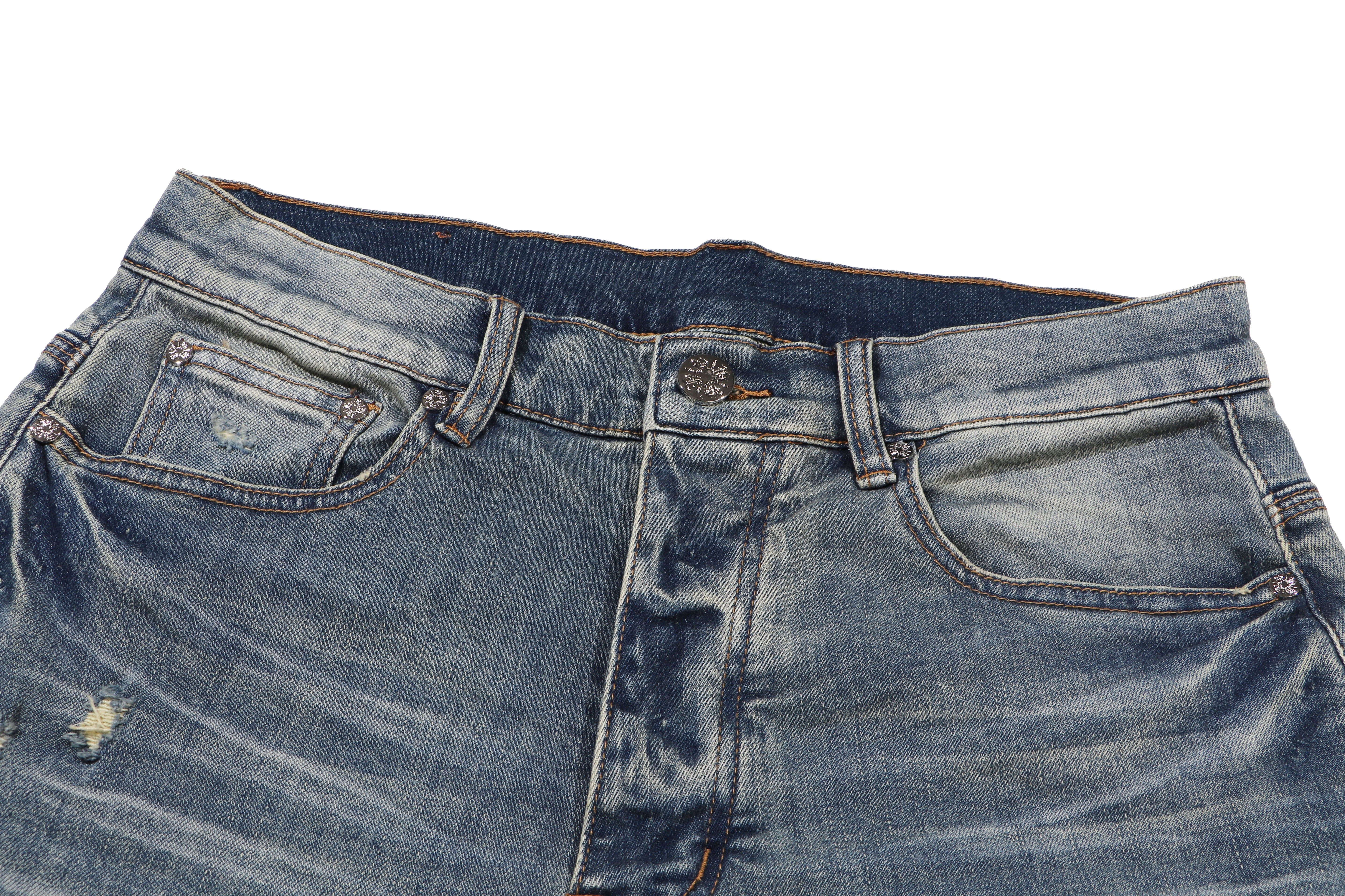 Diamond Stud Straight Leg Blue Denim