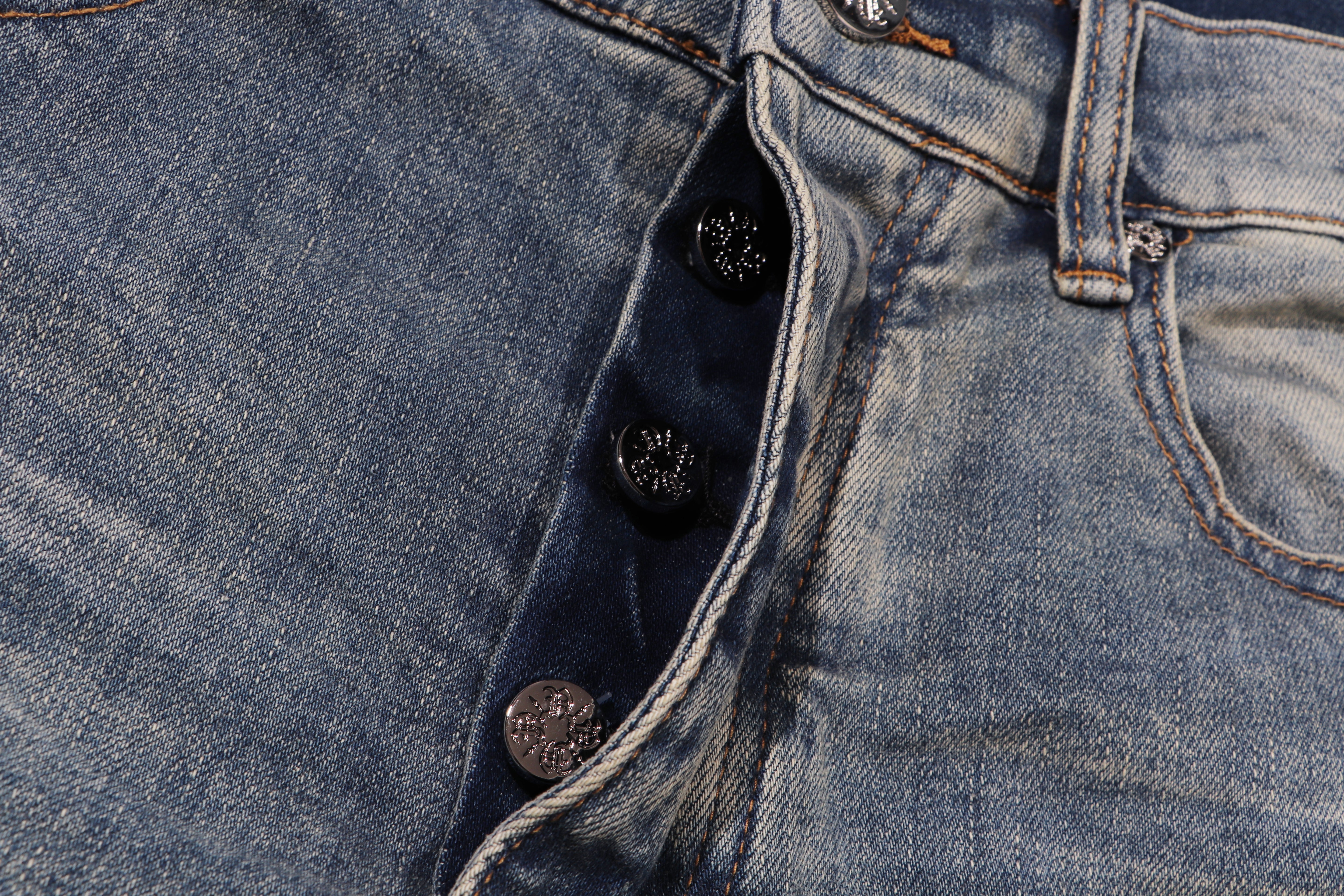 Diamond Stud Straight Leg Blue Denim