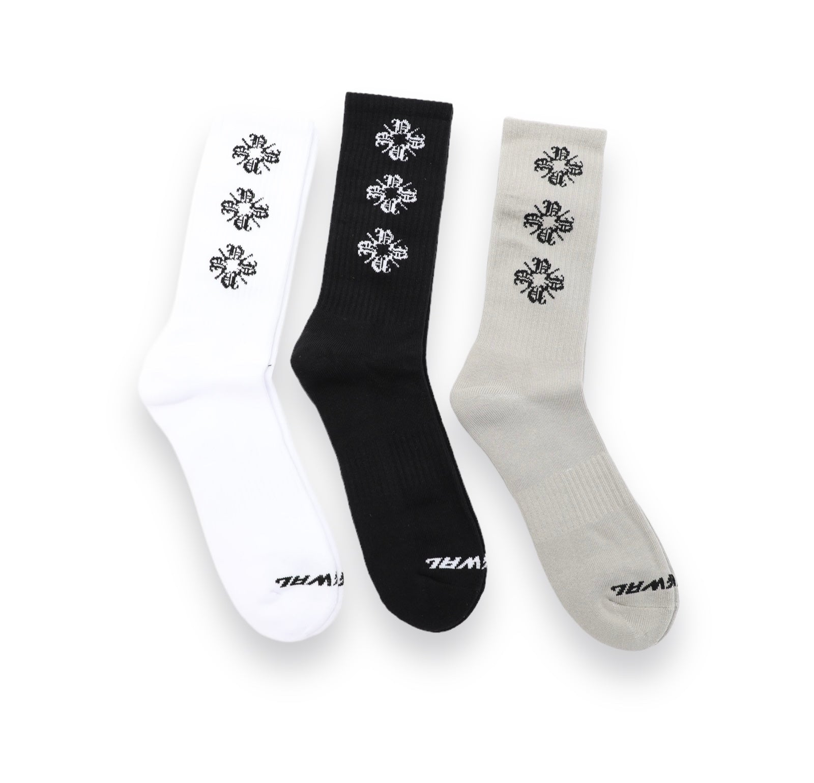 Three Monogram Logo Full Solid Socks