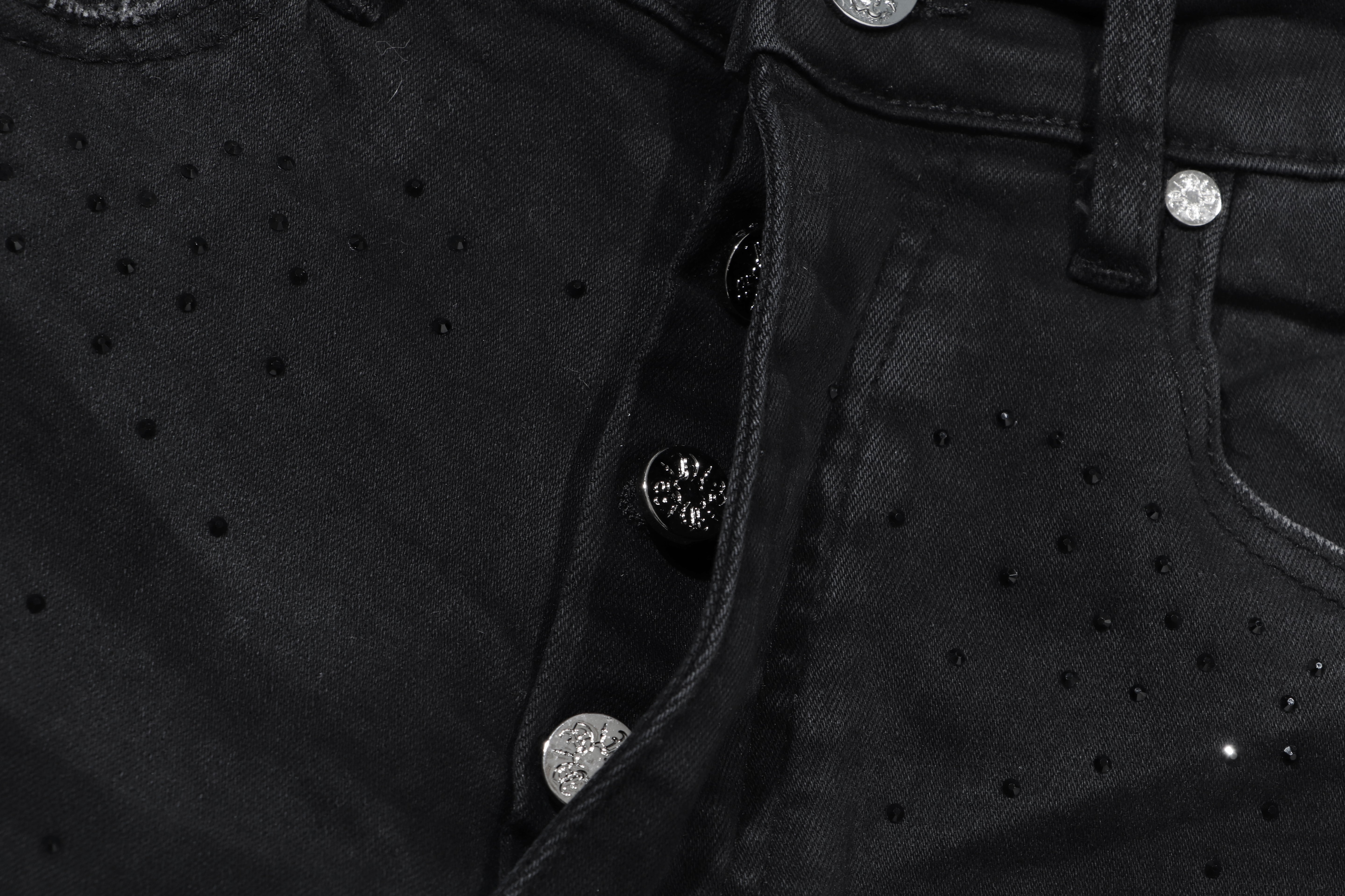 Rhinestone Straight Leg Faded Black Denim