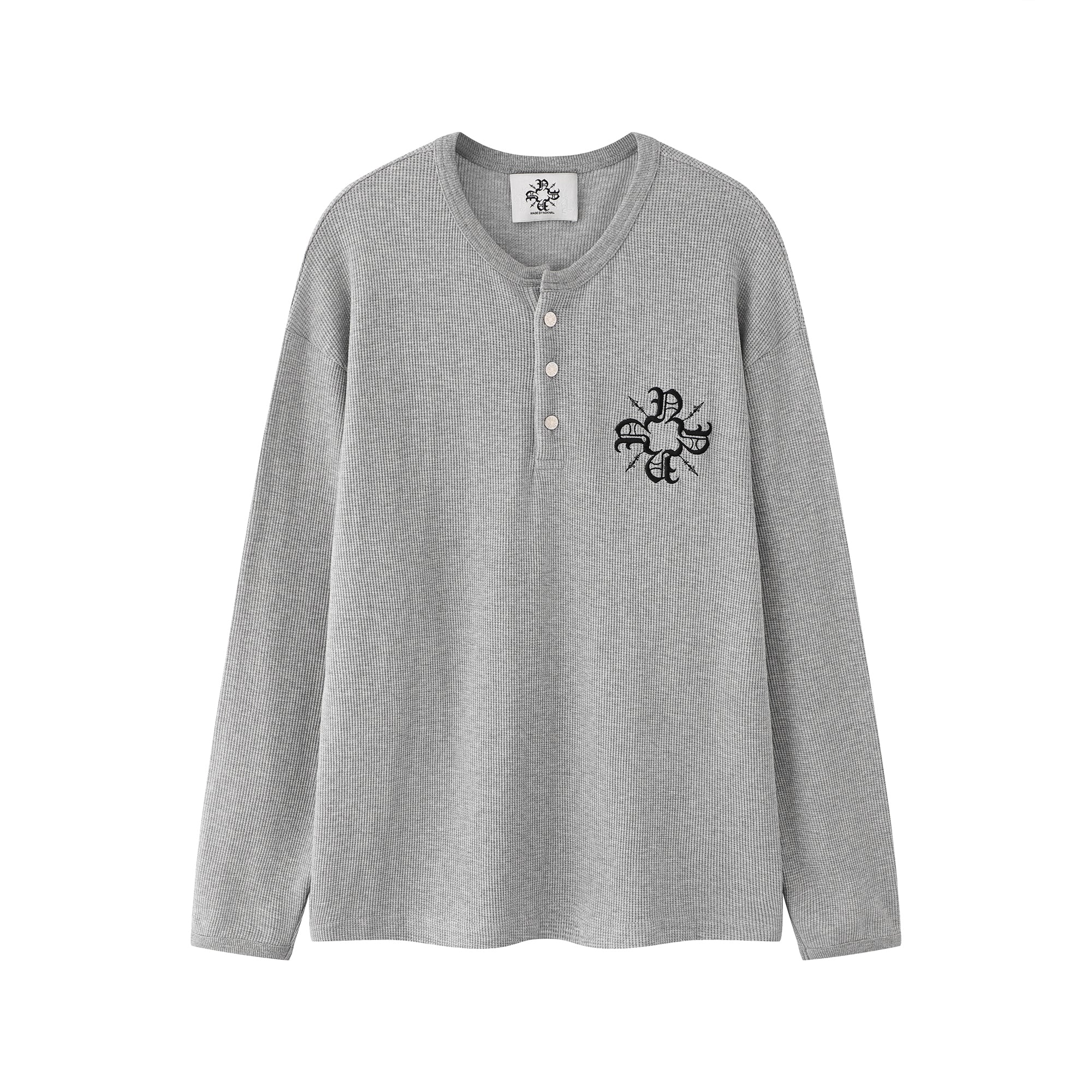 Waffle Three Button Henley Grey