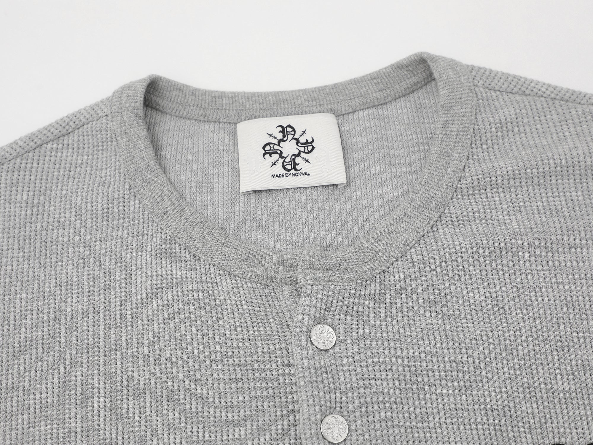 Waffle Three Button Henley Grey