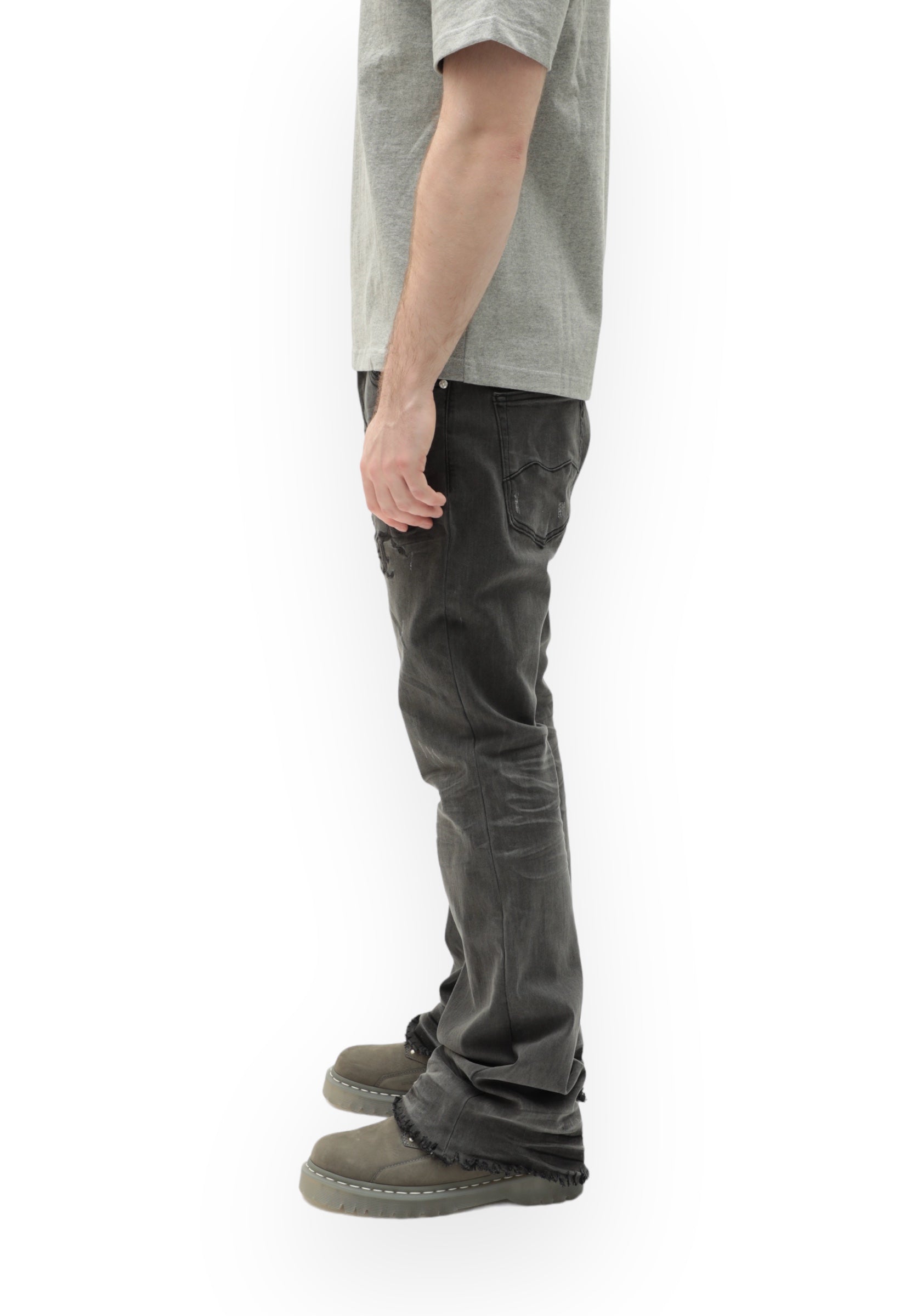 Monogram Stacked Flare Grey Denim