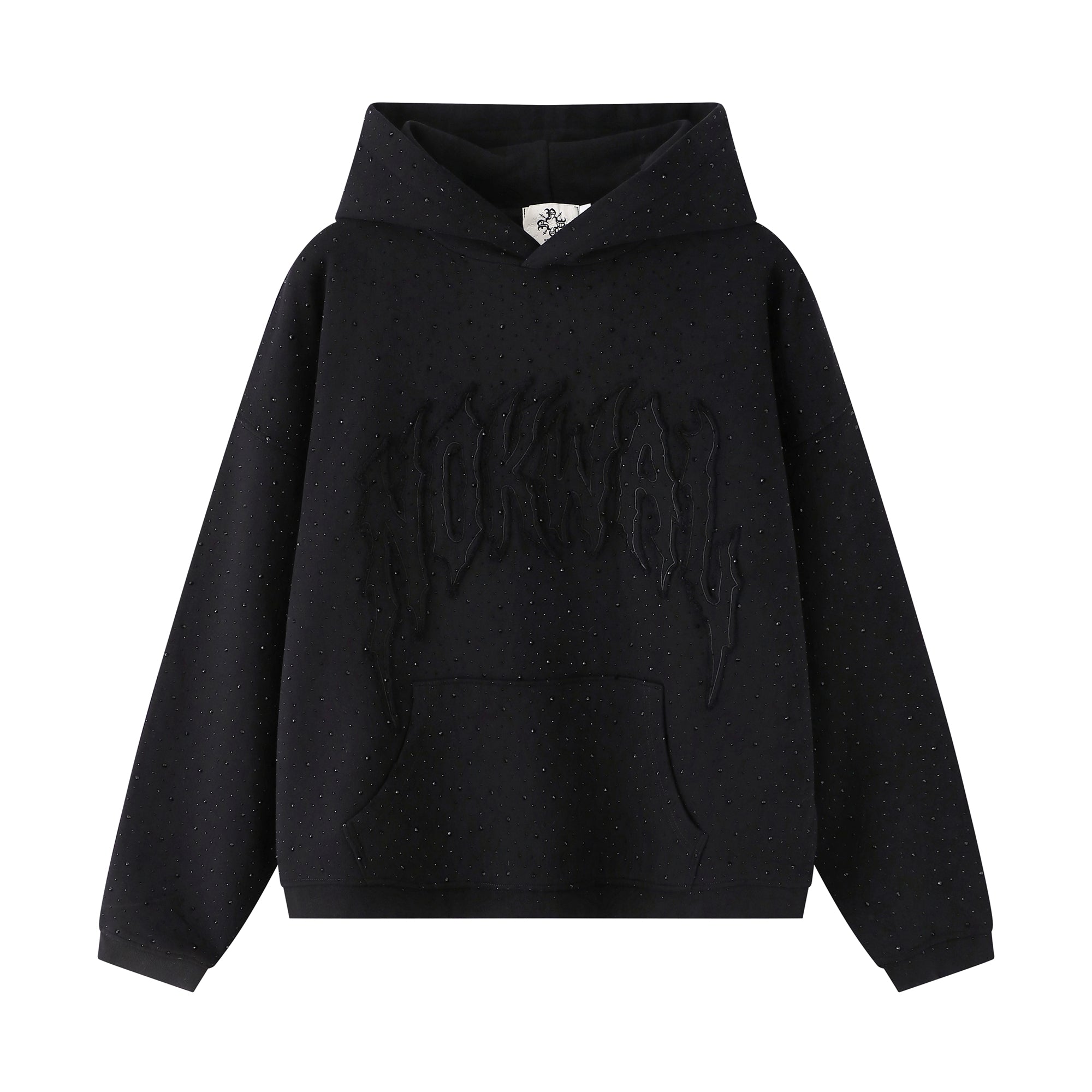 Cropped Rhinestone Drill Hoodie - Black