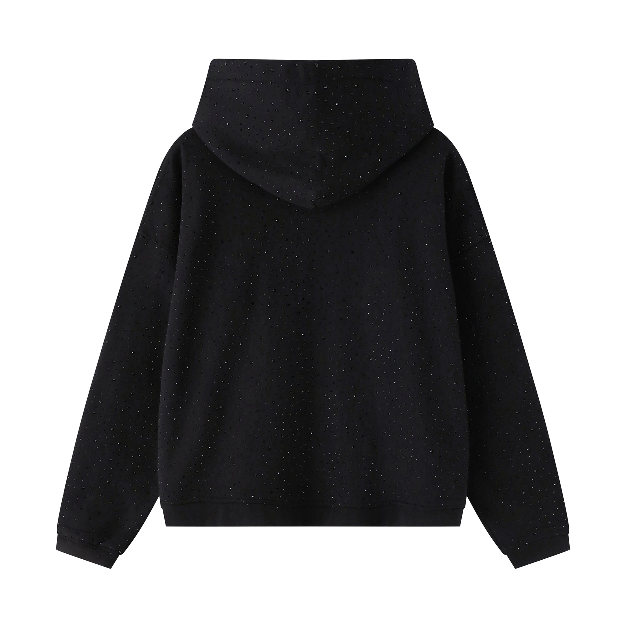 Cropped Rhinestone Drill Hoodie - Black