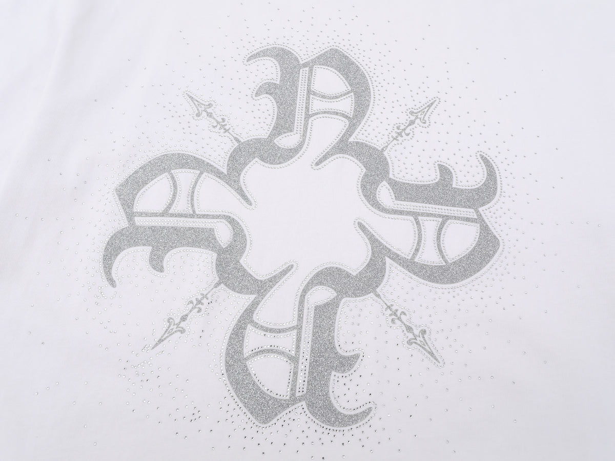 Glitter Drilled Monogram All White Tee