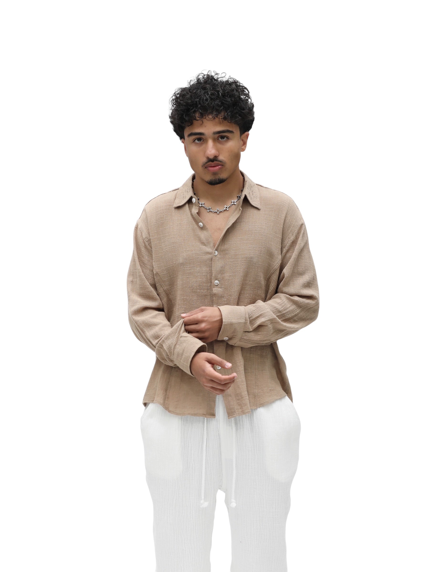 Nokwal Tailored Linen Shirt- Sand