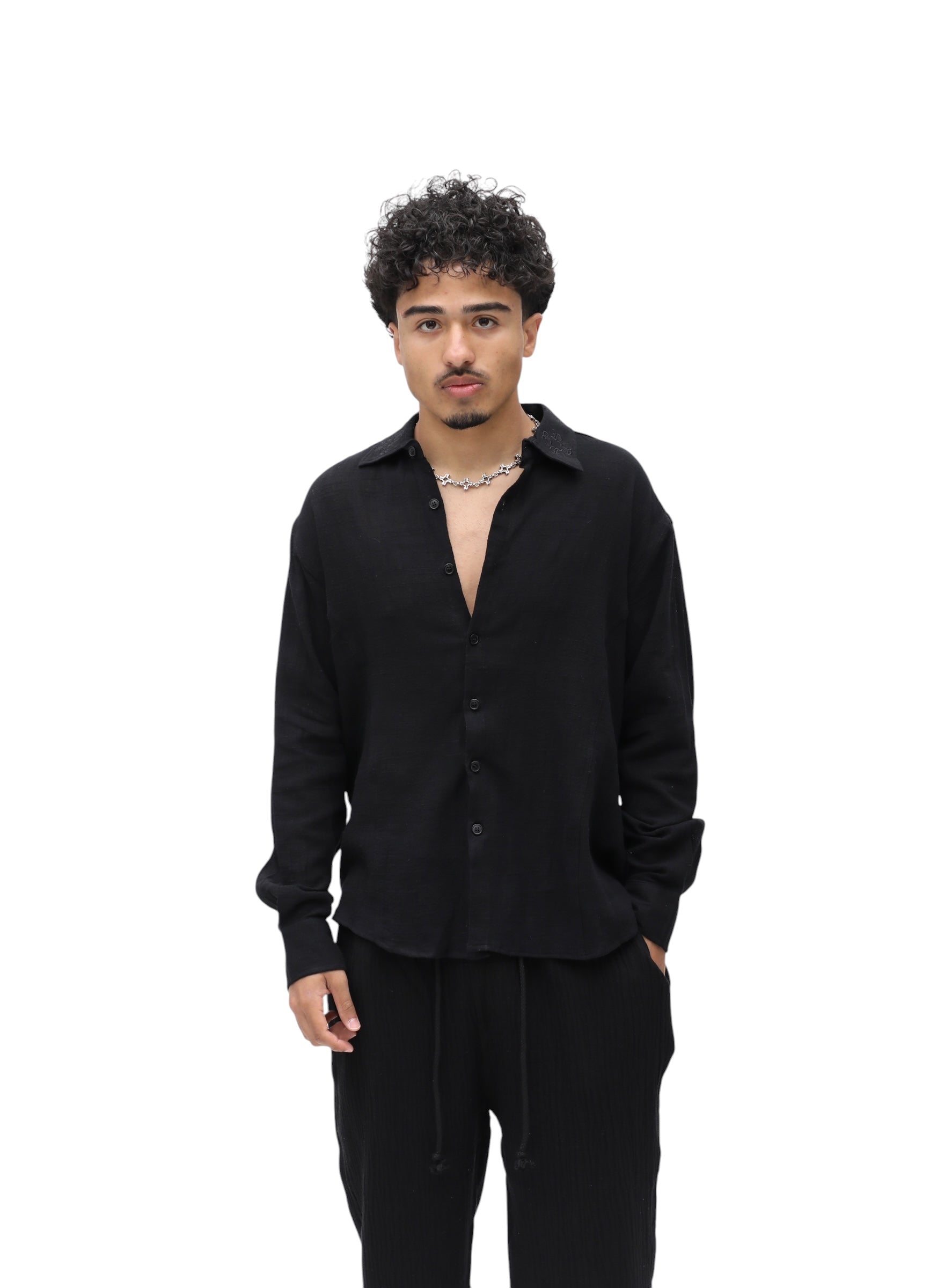 Nokwal Tailored Linen Shirt-Black