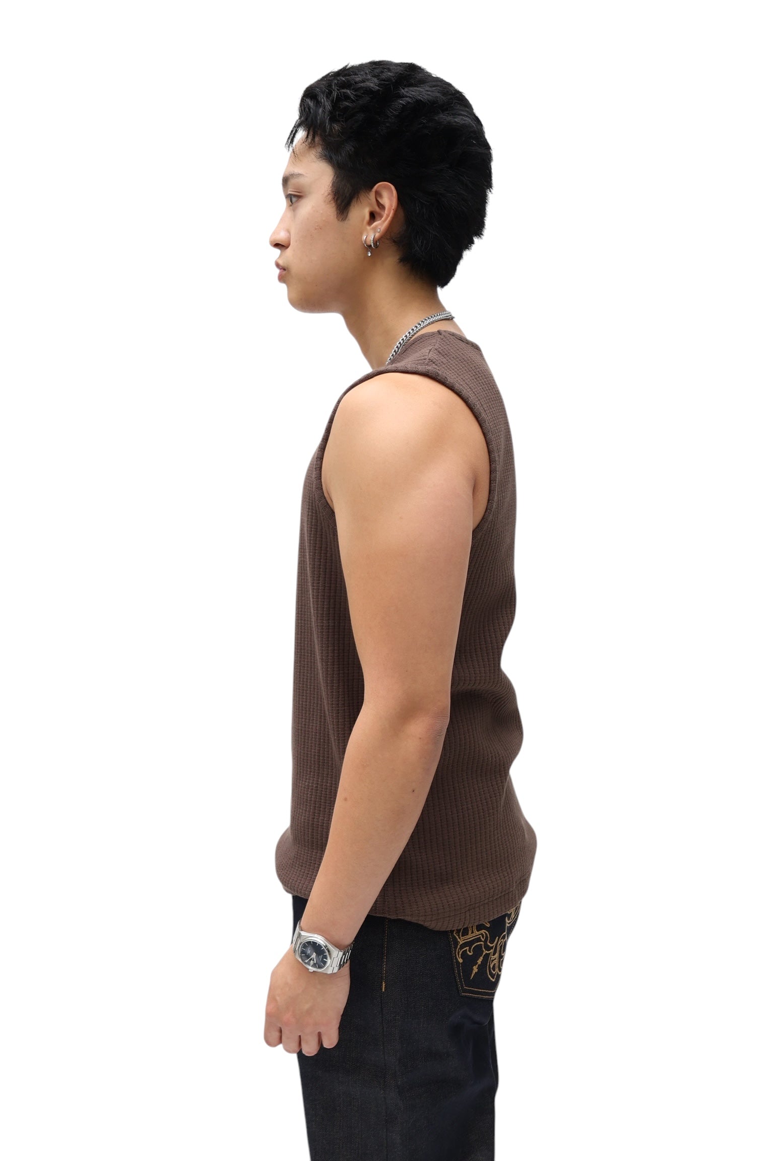 Waffle Knit Vest Tank-Espresso Brown