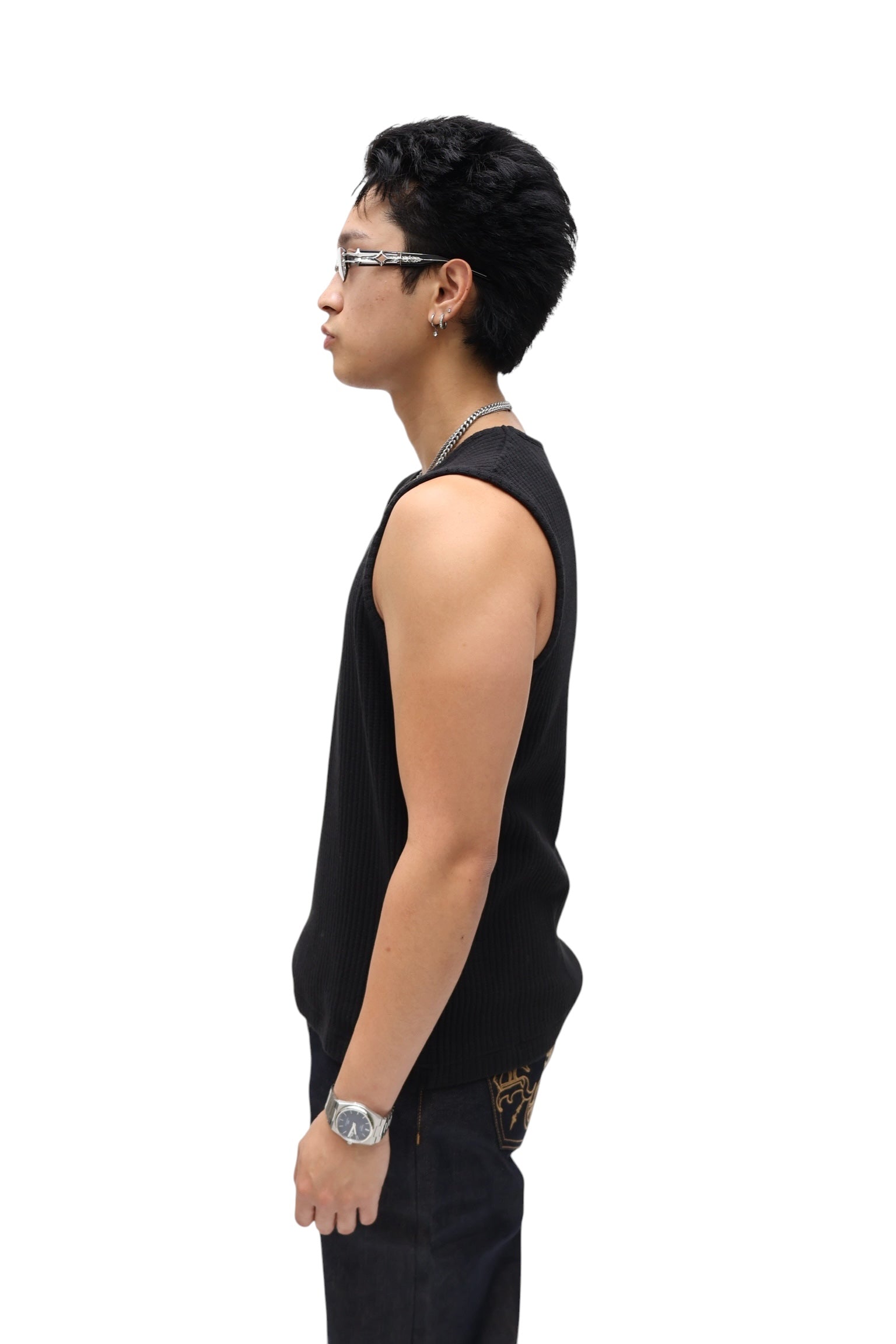 Waffle Knit Vest Tank - Black
