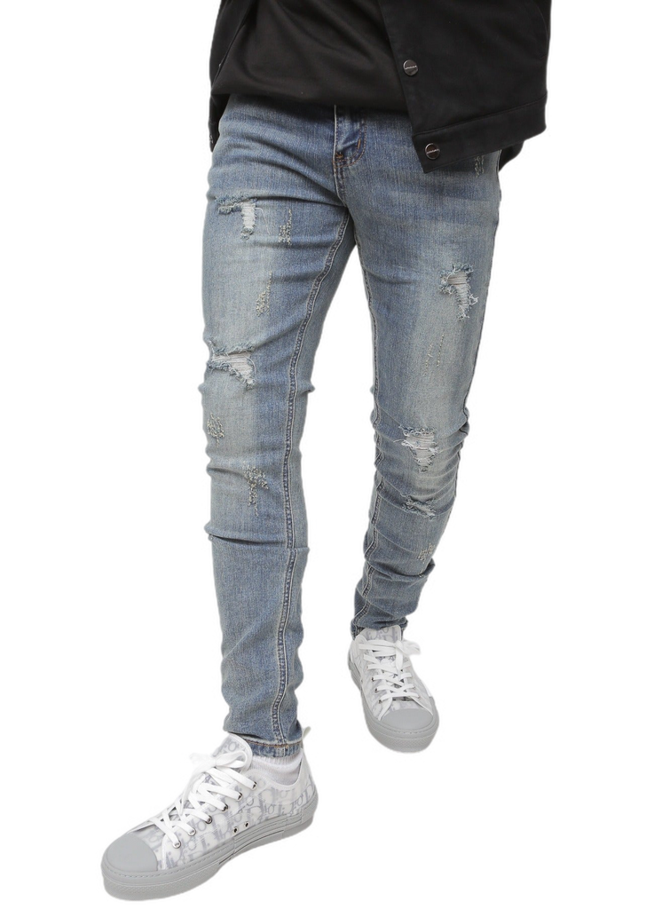 Distressed Blue Wash Skinny Denim