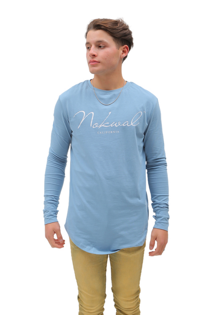 Light Blue Signature Long Sleeve T Shirt W/ White NOKWAL SIGNATURE
