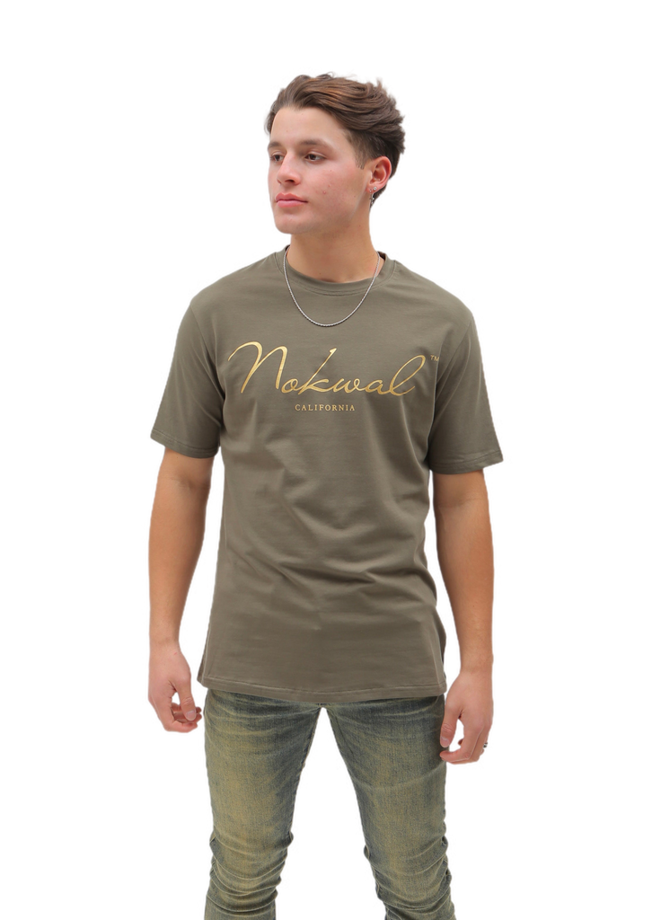 Olive T-Shirt w/ Gold Nokwal Signature