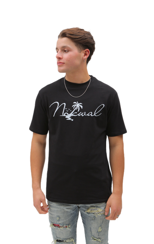 Palm Tree Black T-Shirt w/ White Nokwal Signature