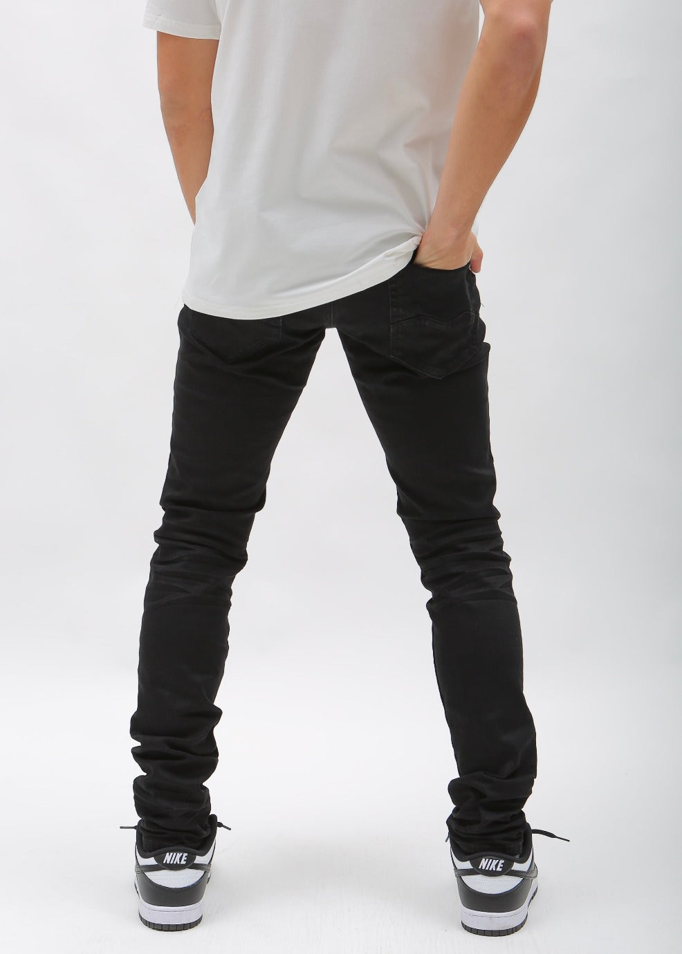 Nokwal Jet Black Distressed W/ Black Leather Denim