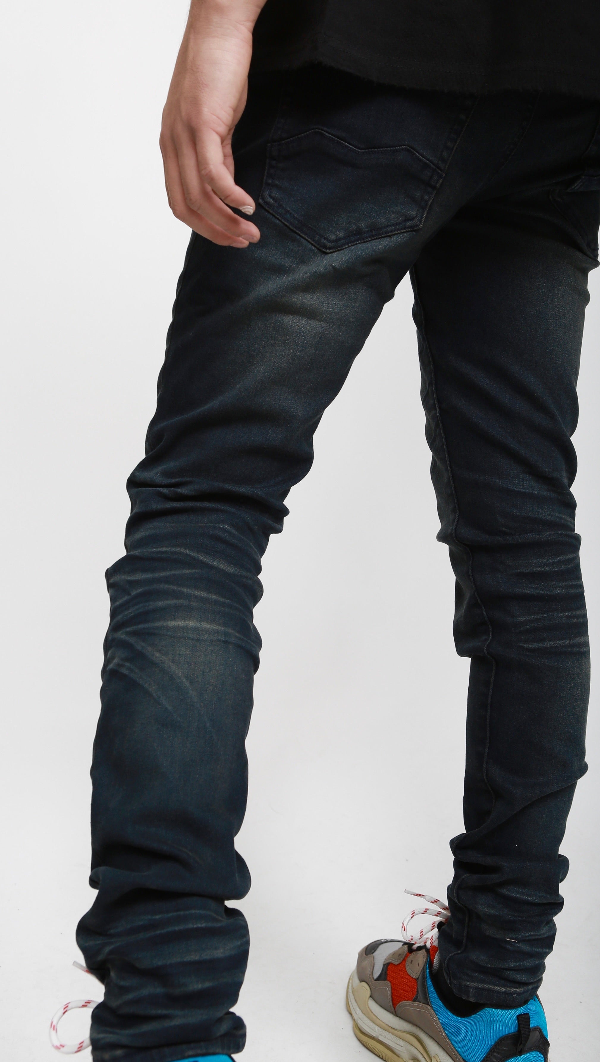 Dark Aged Blue Faded Skinny Denim
