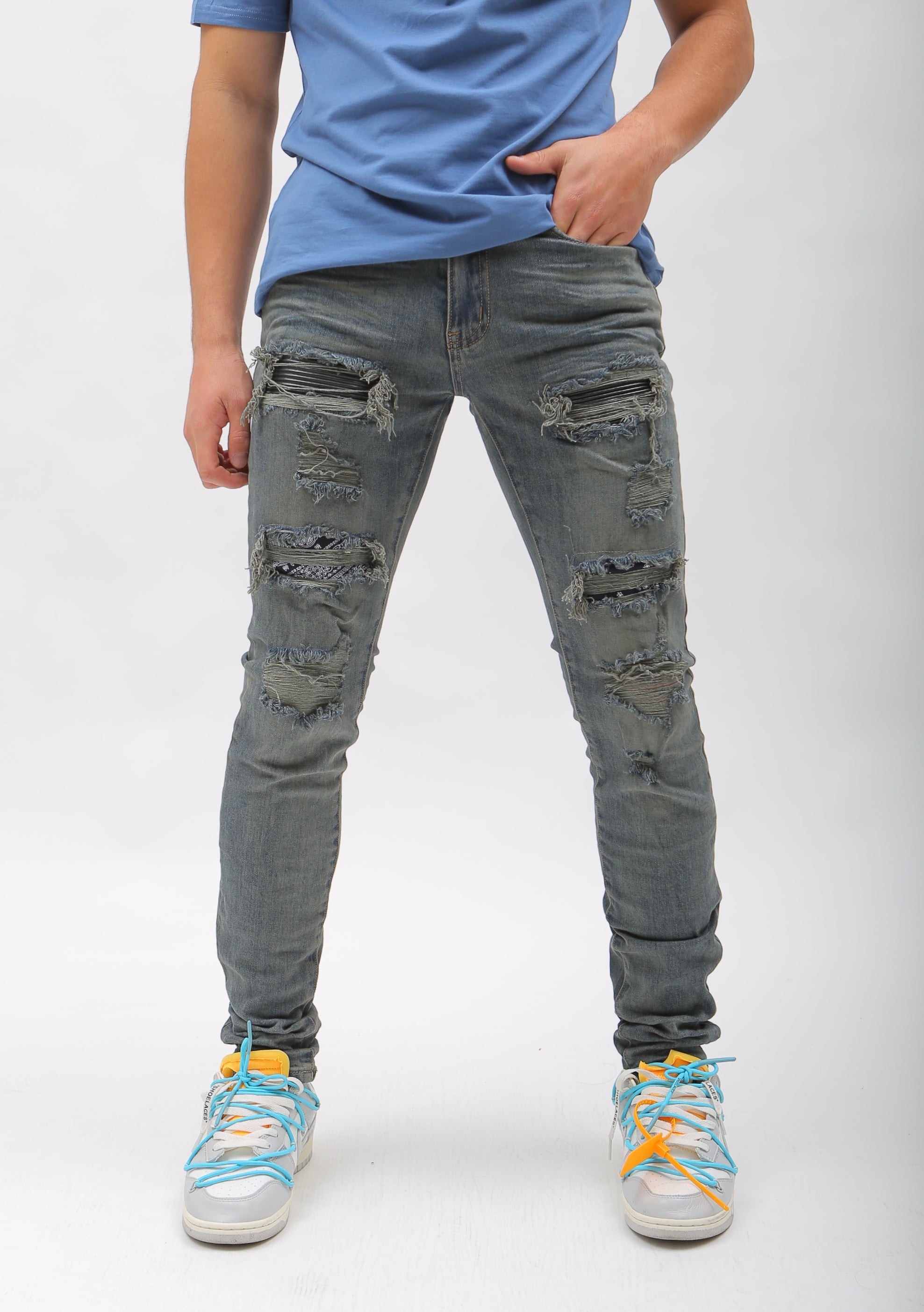 Nokwal Destroyed Blue Wash Denim