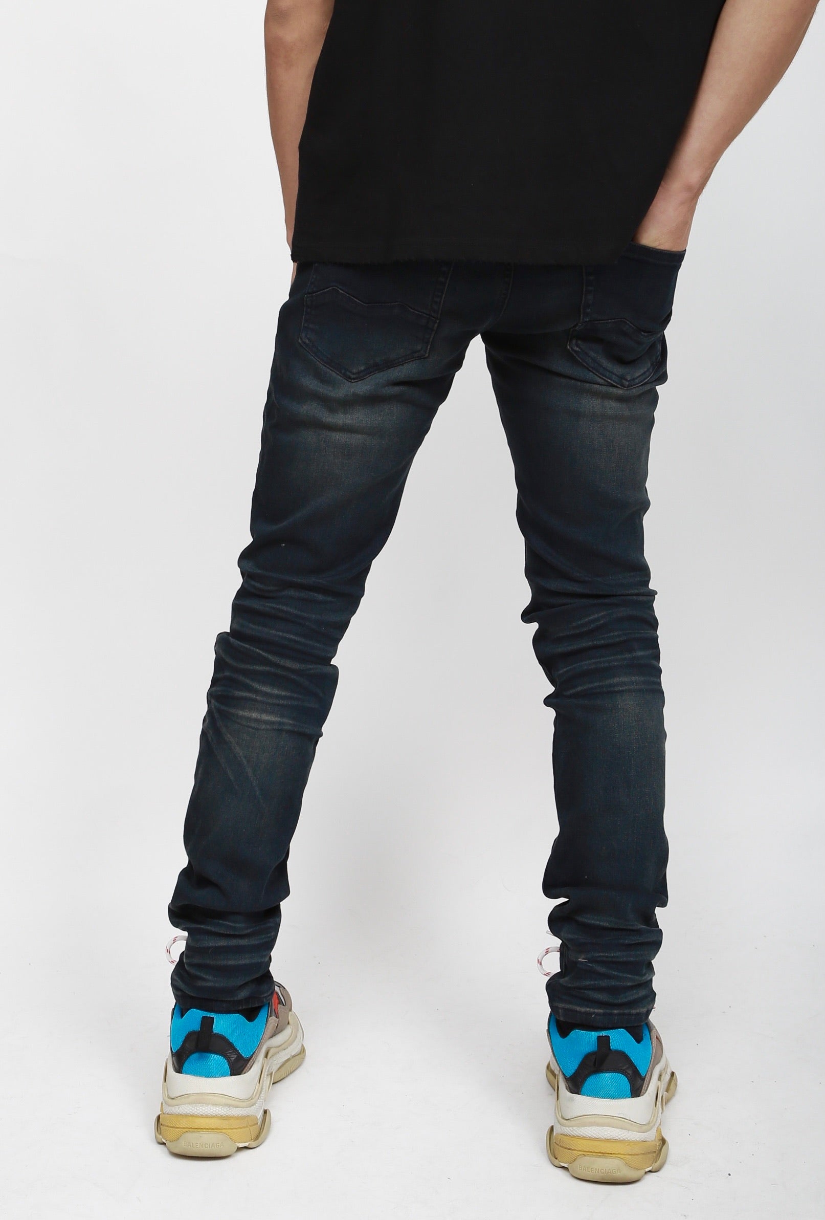 Dark Aged Blue Faded Skinny Denim