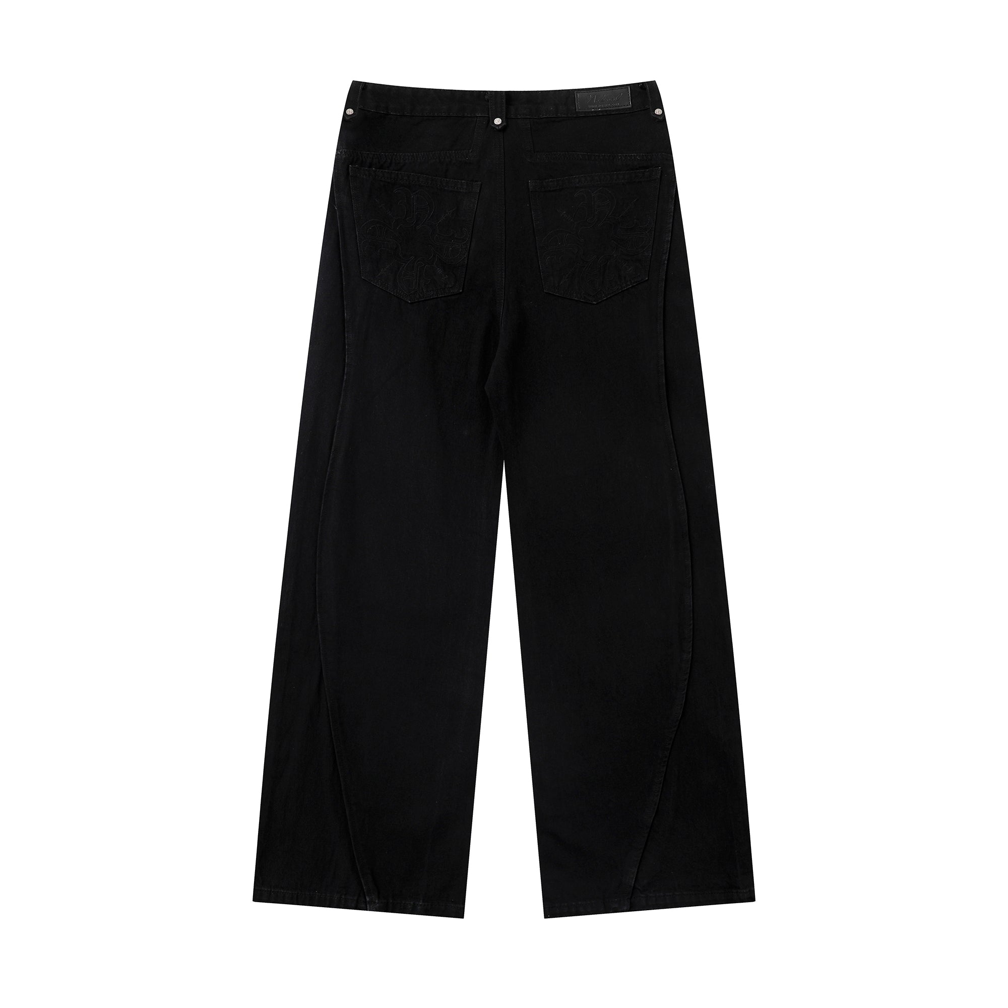 Black Double Paneled Baggy Flare Denim