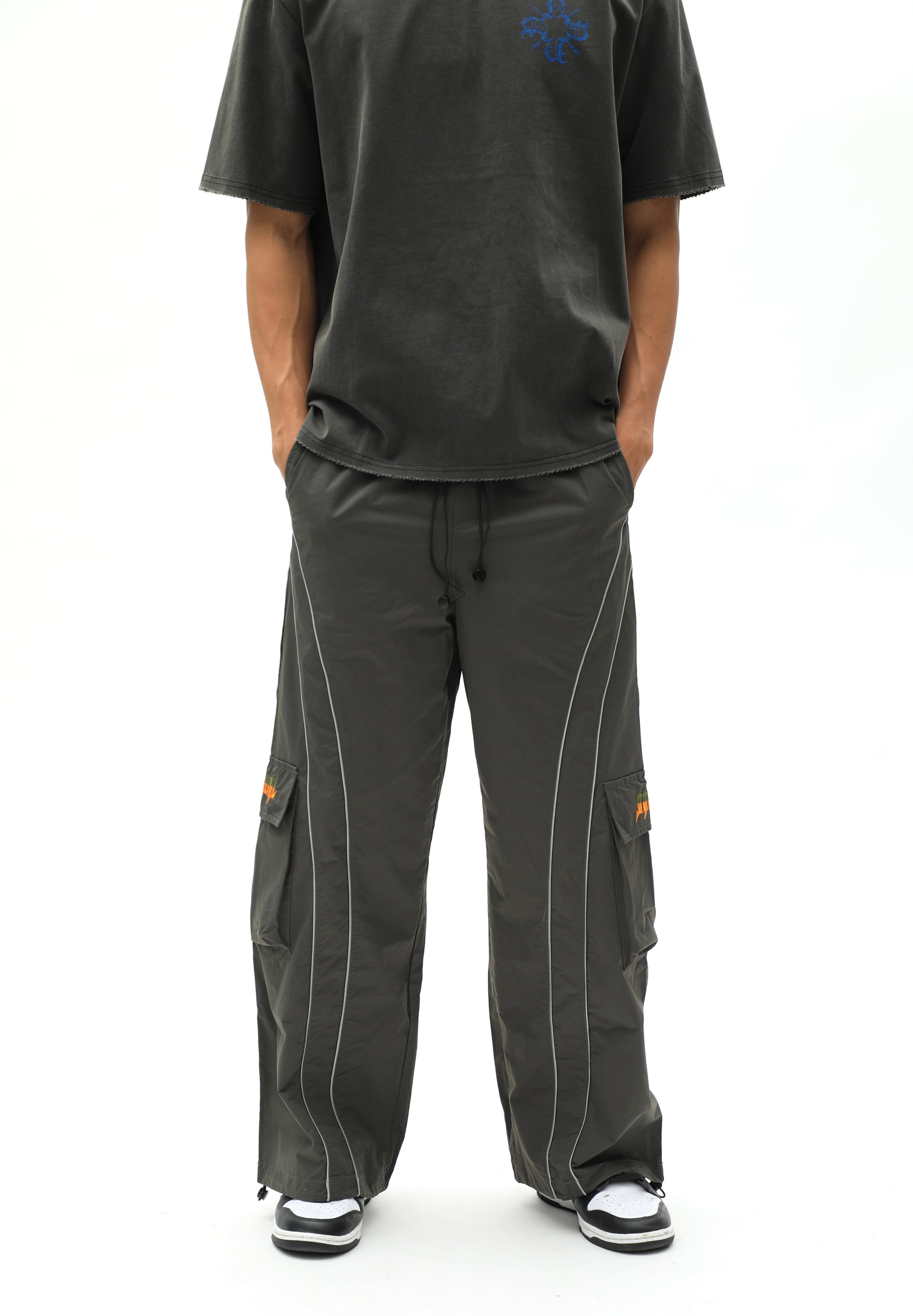 Grey Baggy Cargo Sports Track Pants