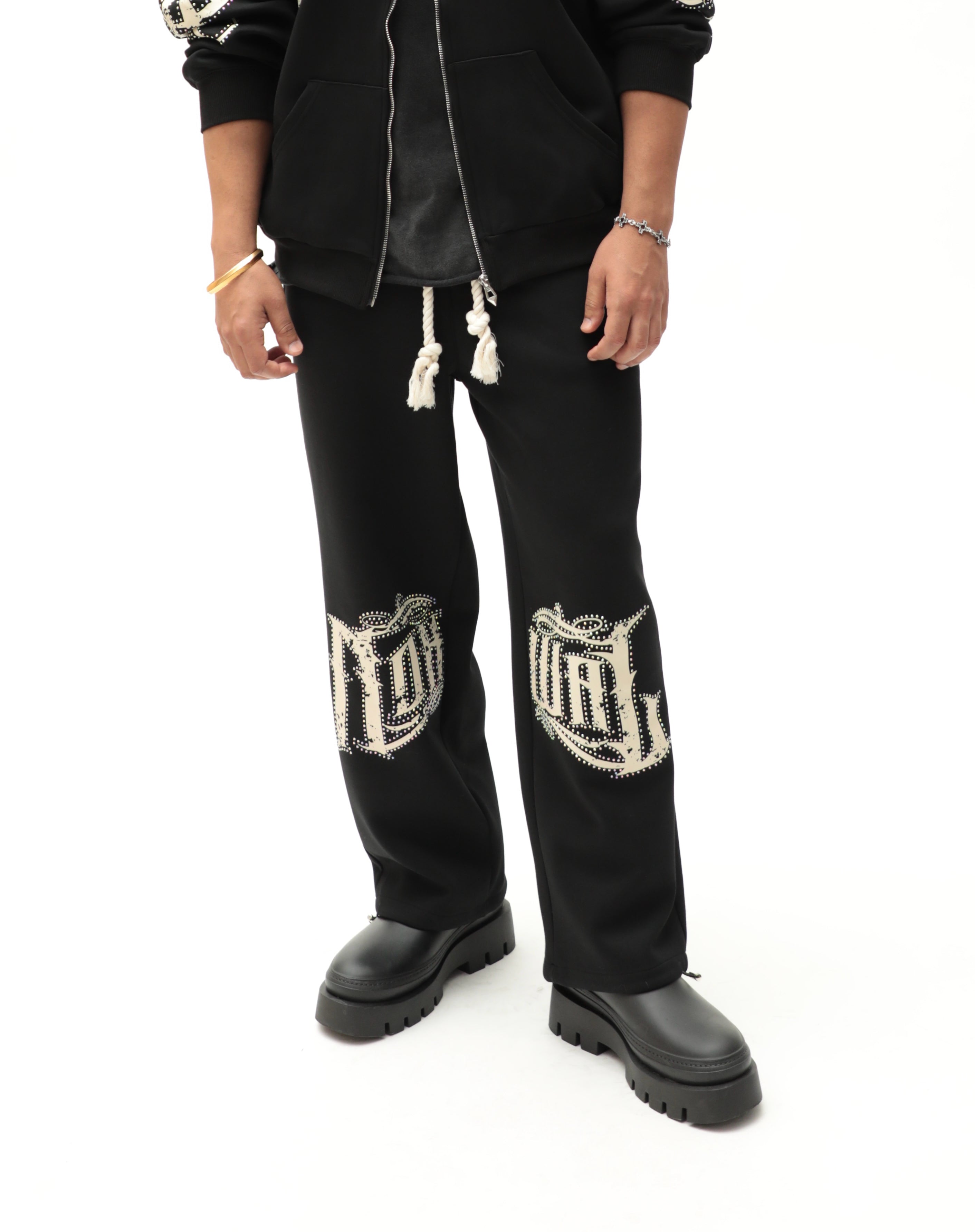 Rhinestone Straight Leg Sweats - Black