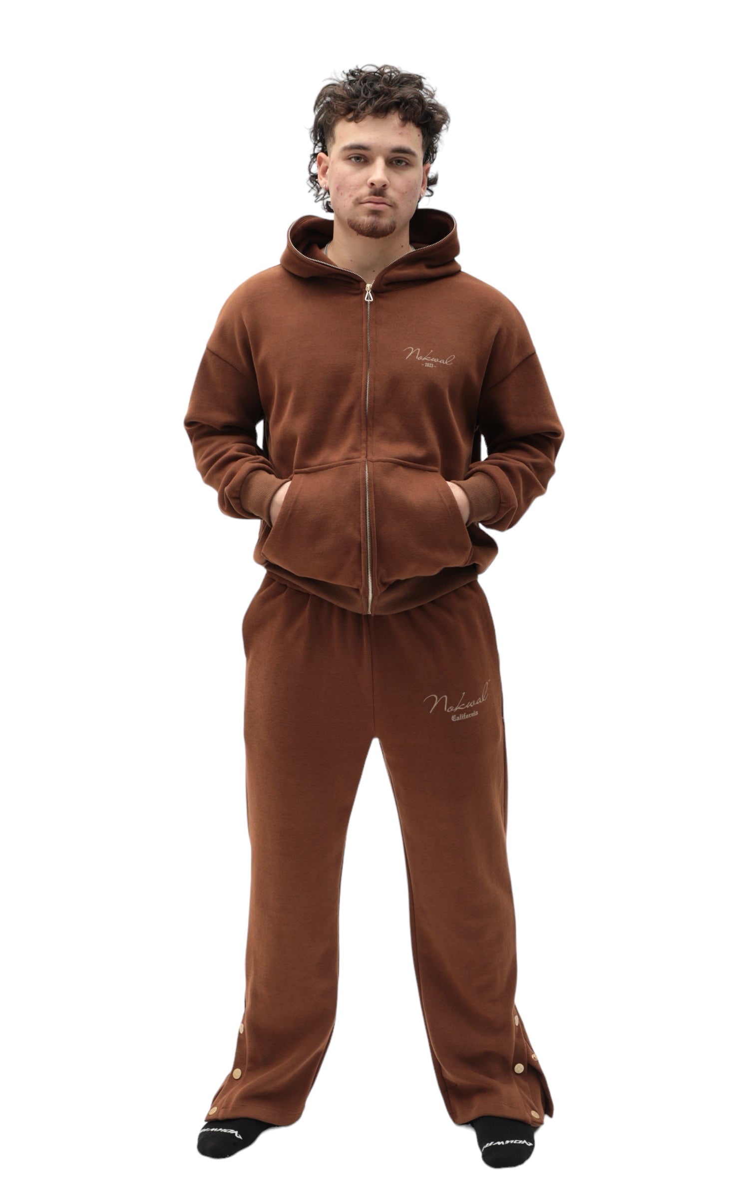 Full Zip Brown Essential Signature Hoodie