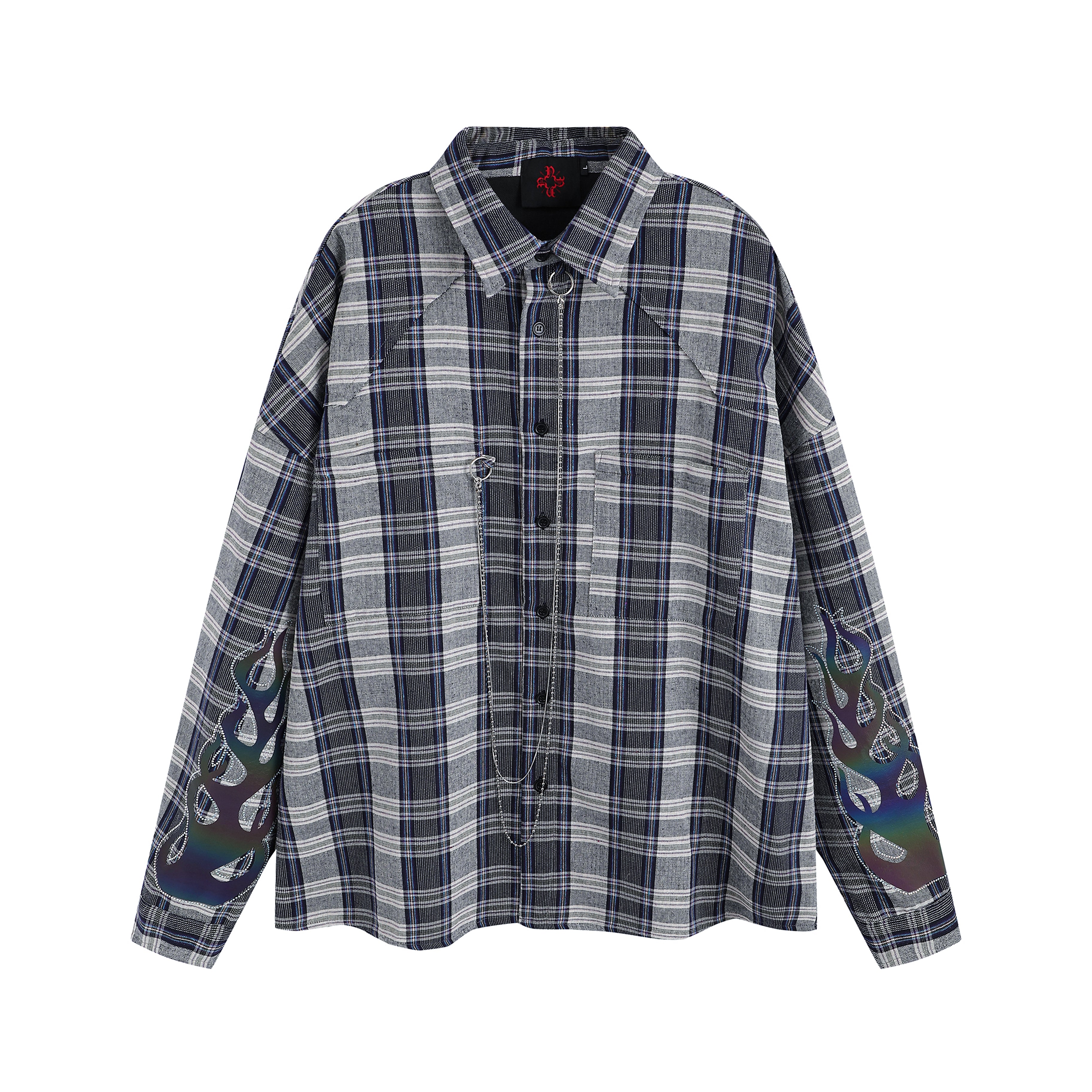 Oversized 3M Flame/Logo Blue Flannel Shirt