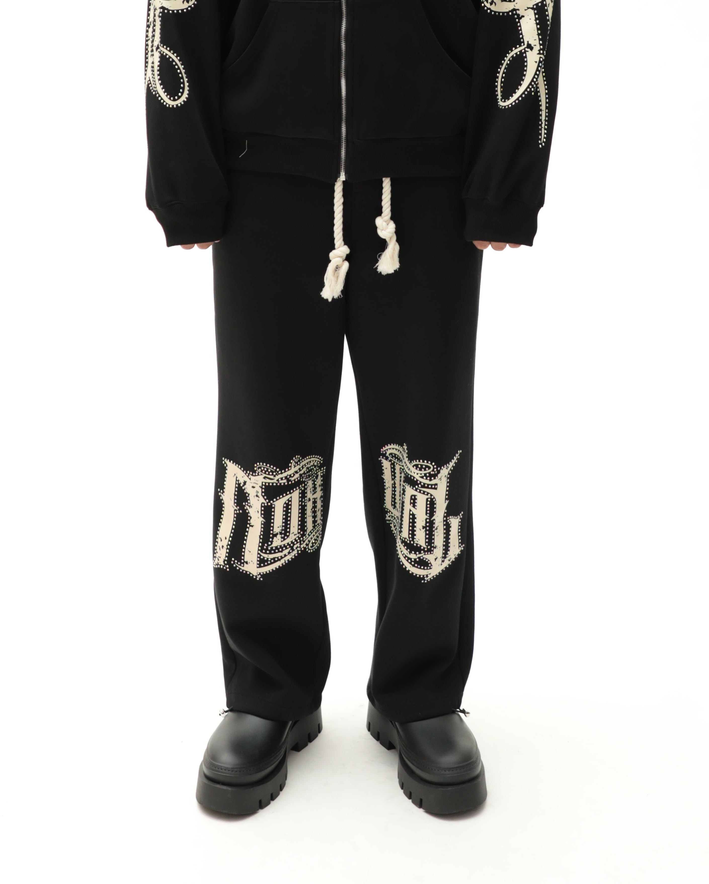 Rhinestone Straight Leg Sweats - Black