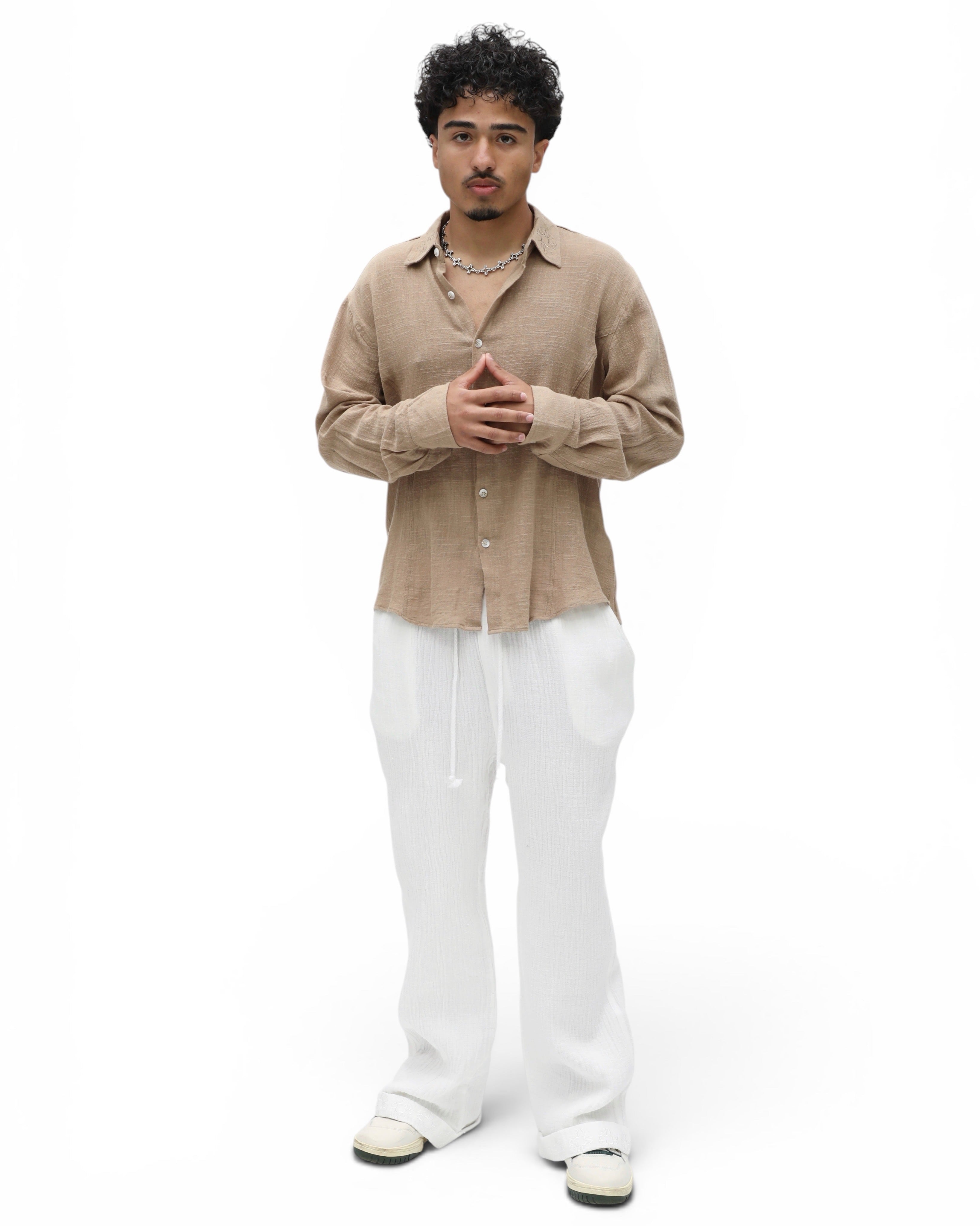 Nokwal Tailored Linen Shirt- Sand