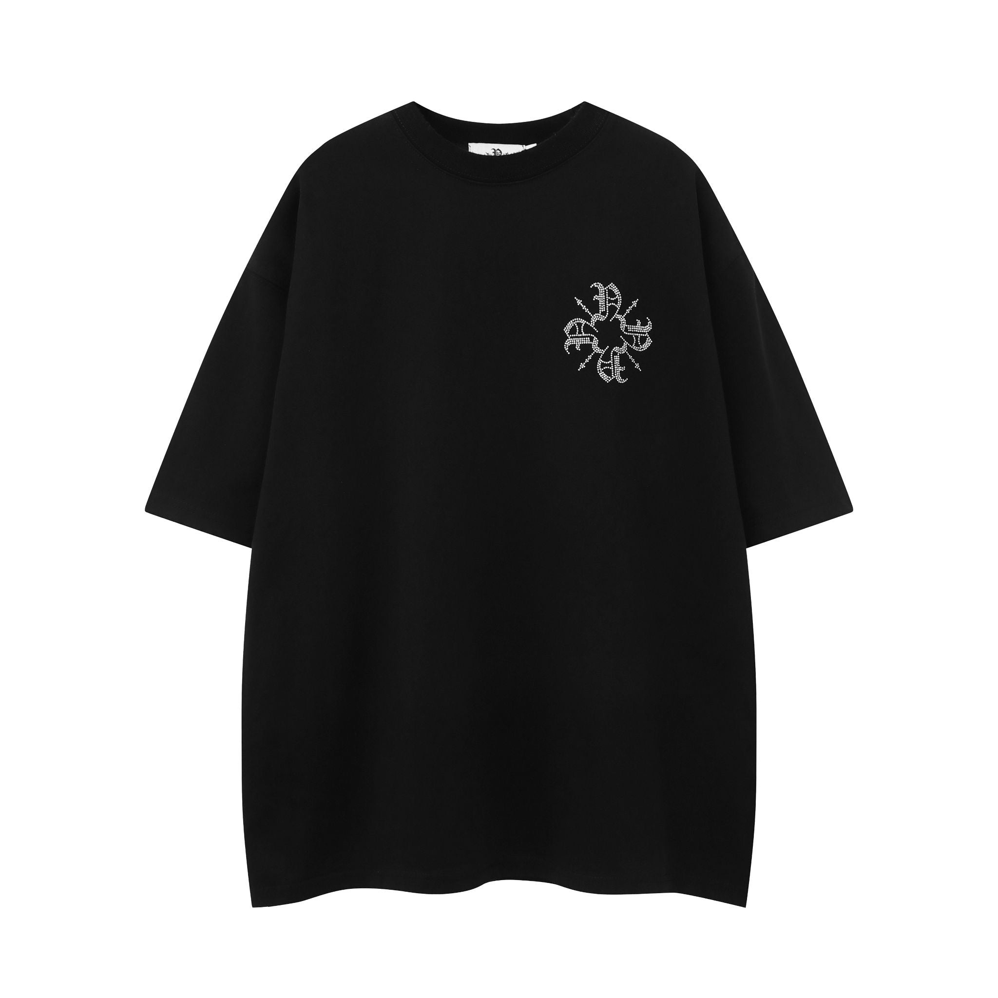 Black Monogram Rhinestone Tee -Black