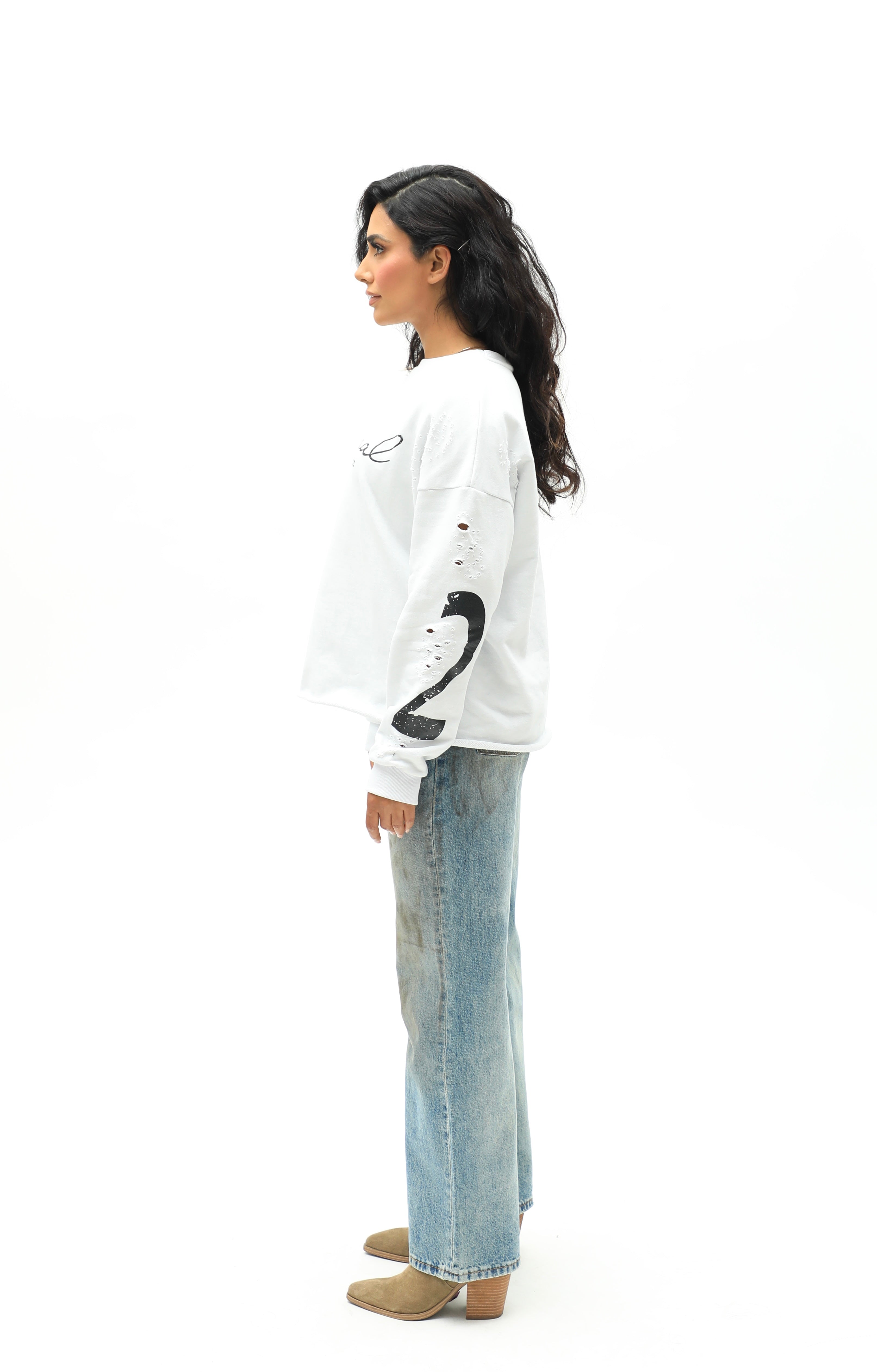 Distressed Crop 22 Signature Crew Neck