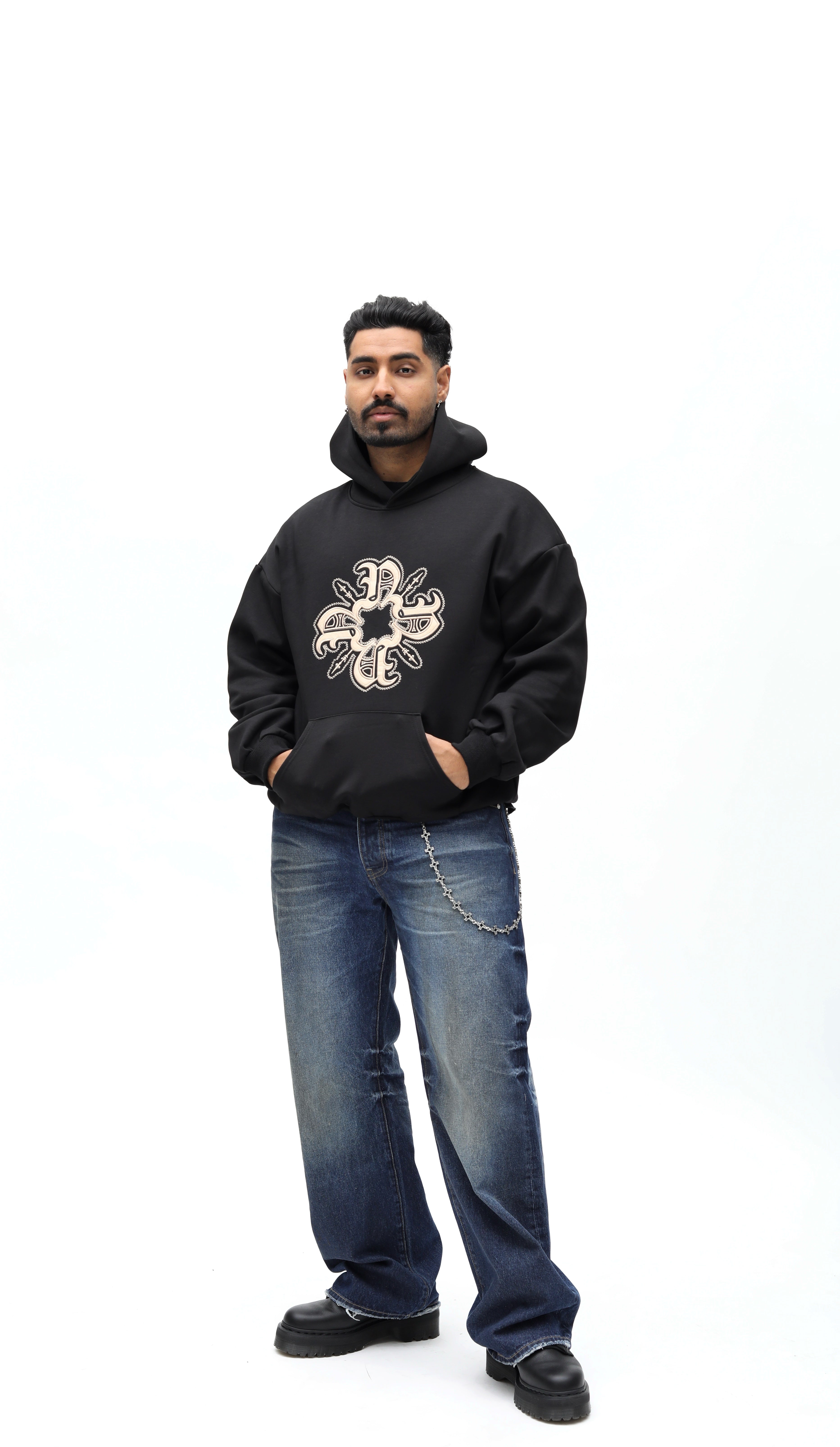 Oversize Monogram Patch Hoodie - Black