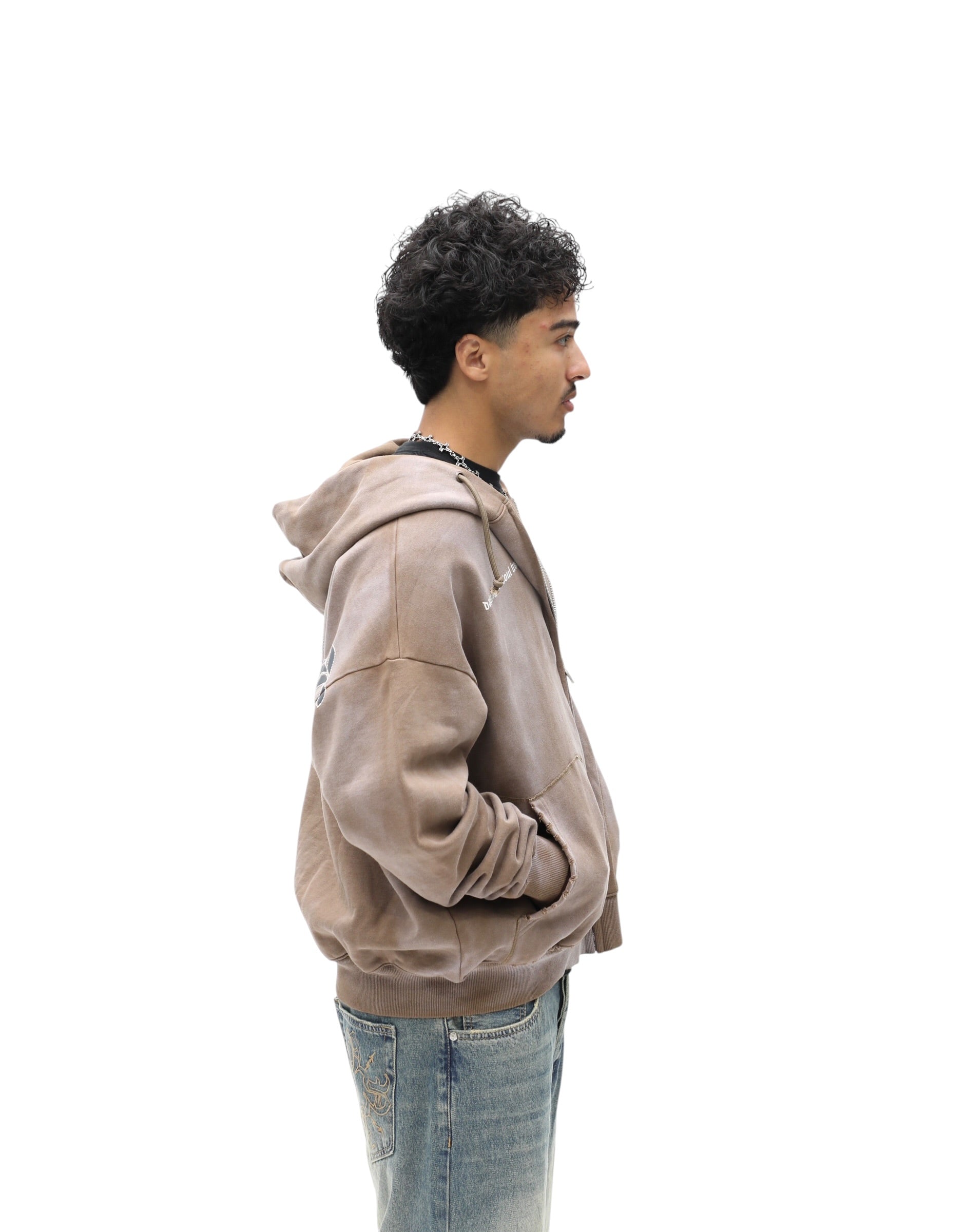 Damaged Soul Zip-Up Hoodie – Washed Brown