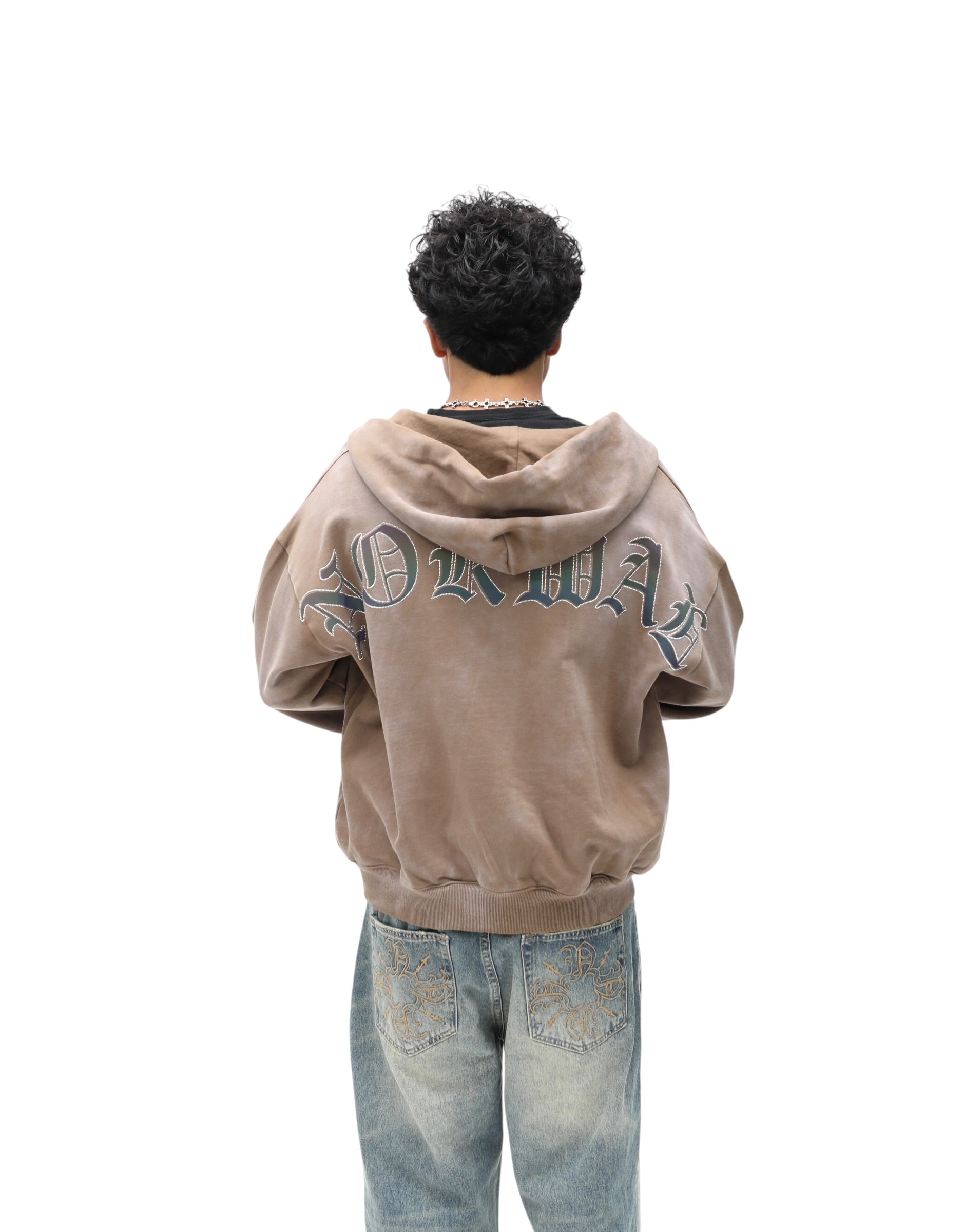 Damaged Soul Zip-Up Hoodie – Washed Brown
