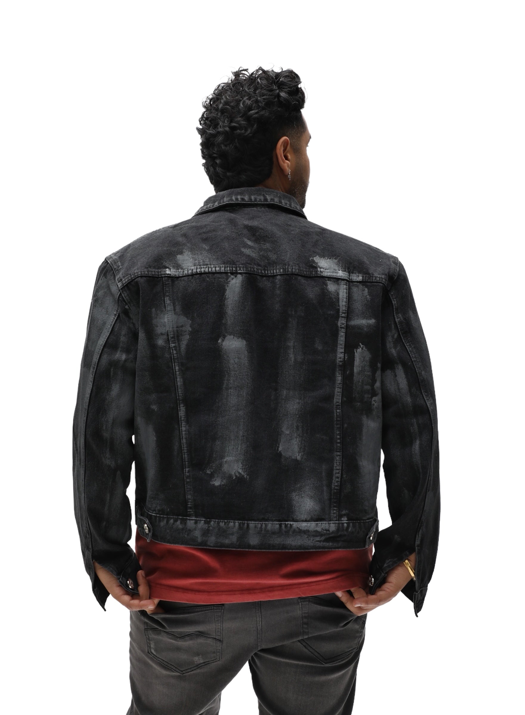 Padded Reconstructed Black  Denim Jacket