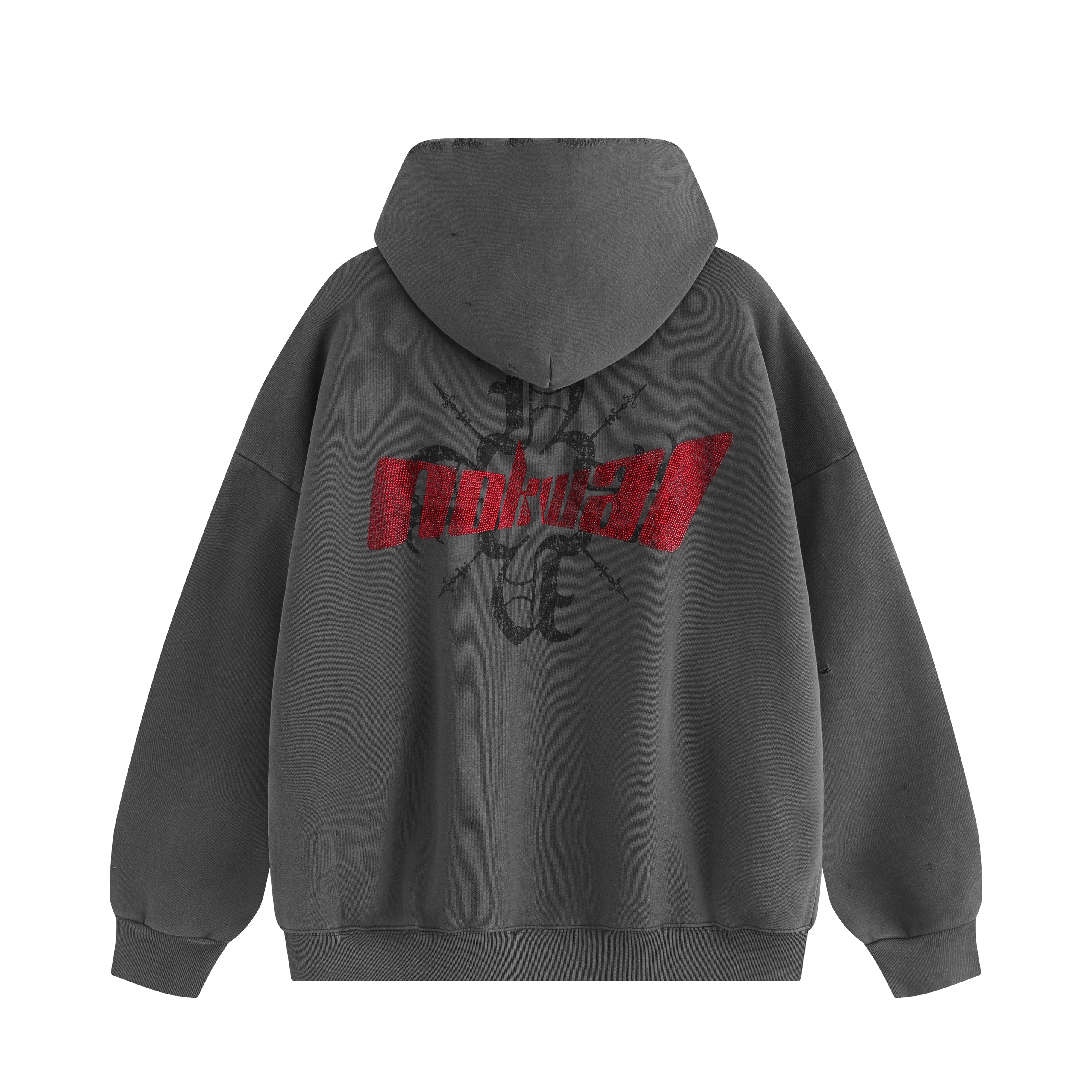 Distressed Zoom Zip Up Oversized Hoodie