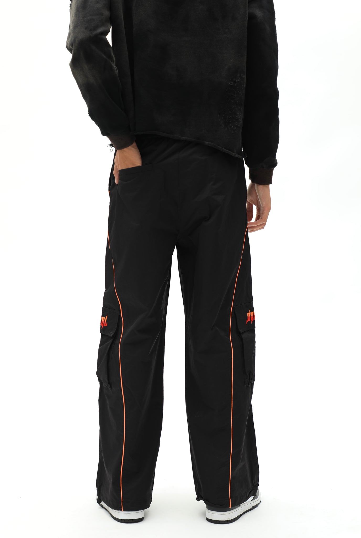 Black/Orange Baggy Cargo Sports Track Pants