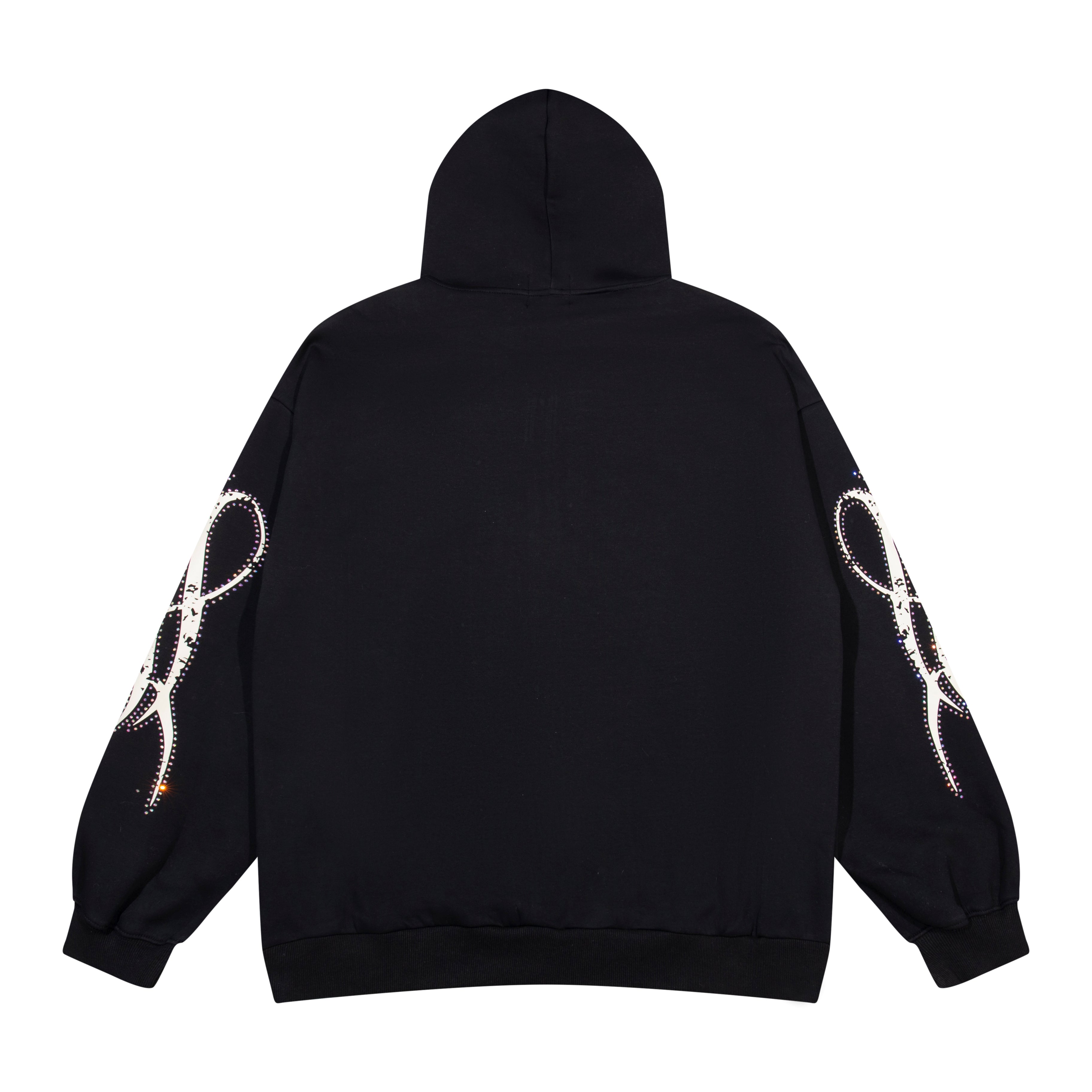 Rhinestone Nokwal Zip Up Oversize Hoodie - Black